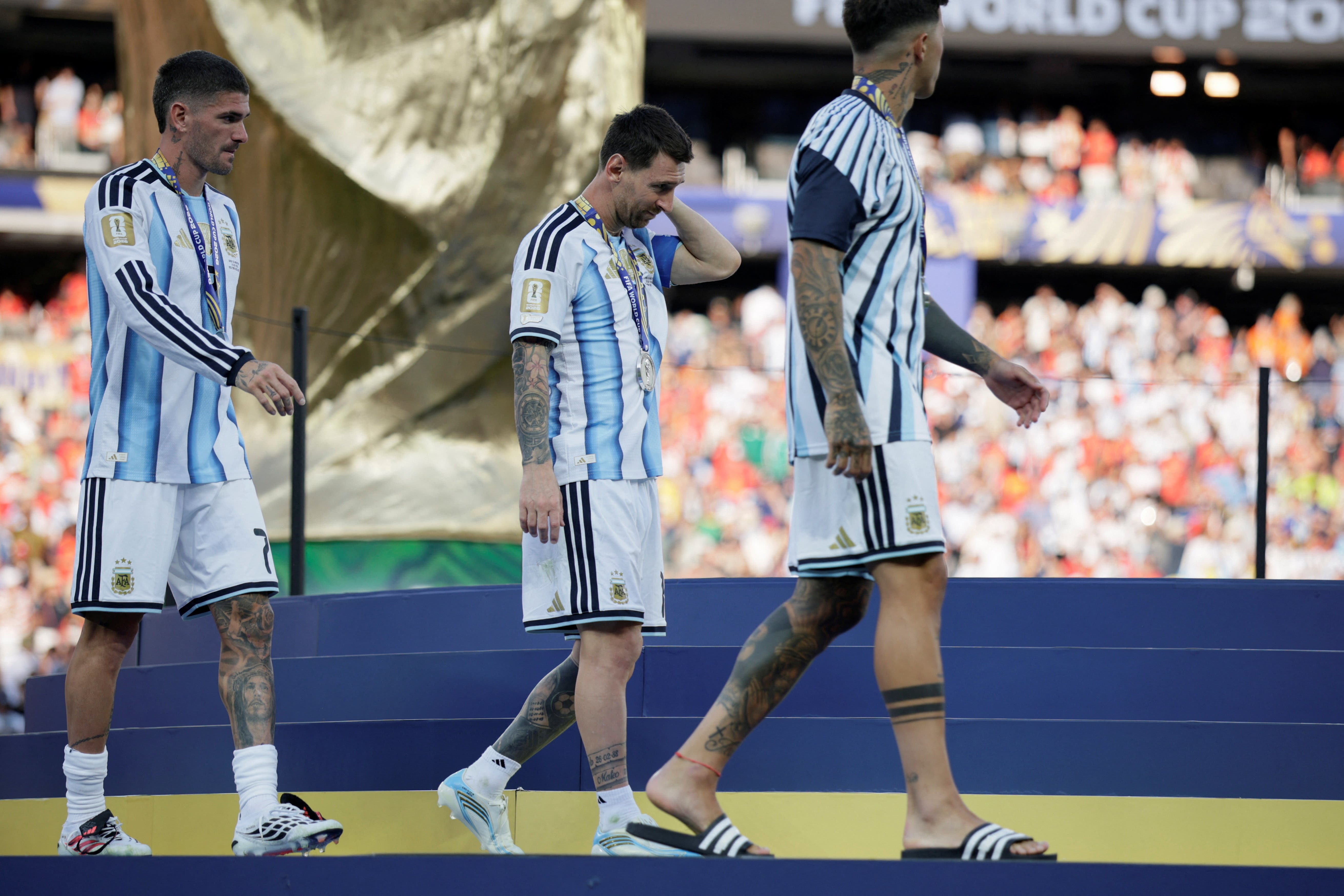 Argentina's Lionel Messi reacts as he walks after FIFA World Cup 2026 Final, at New York New Jersey Stadium in East Rutherford, New Jersey, U.S., July 19, 2026. REUTERS/Evan Vucci

