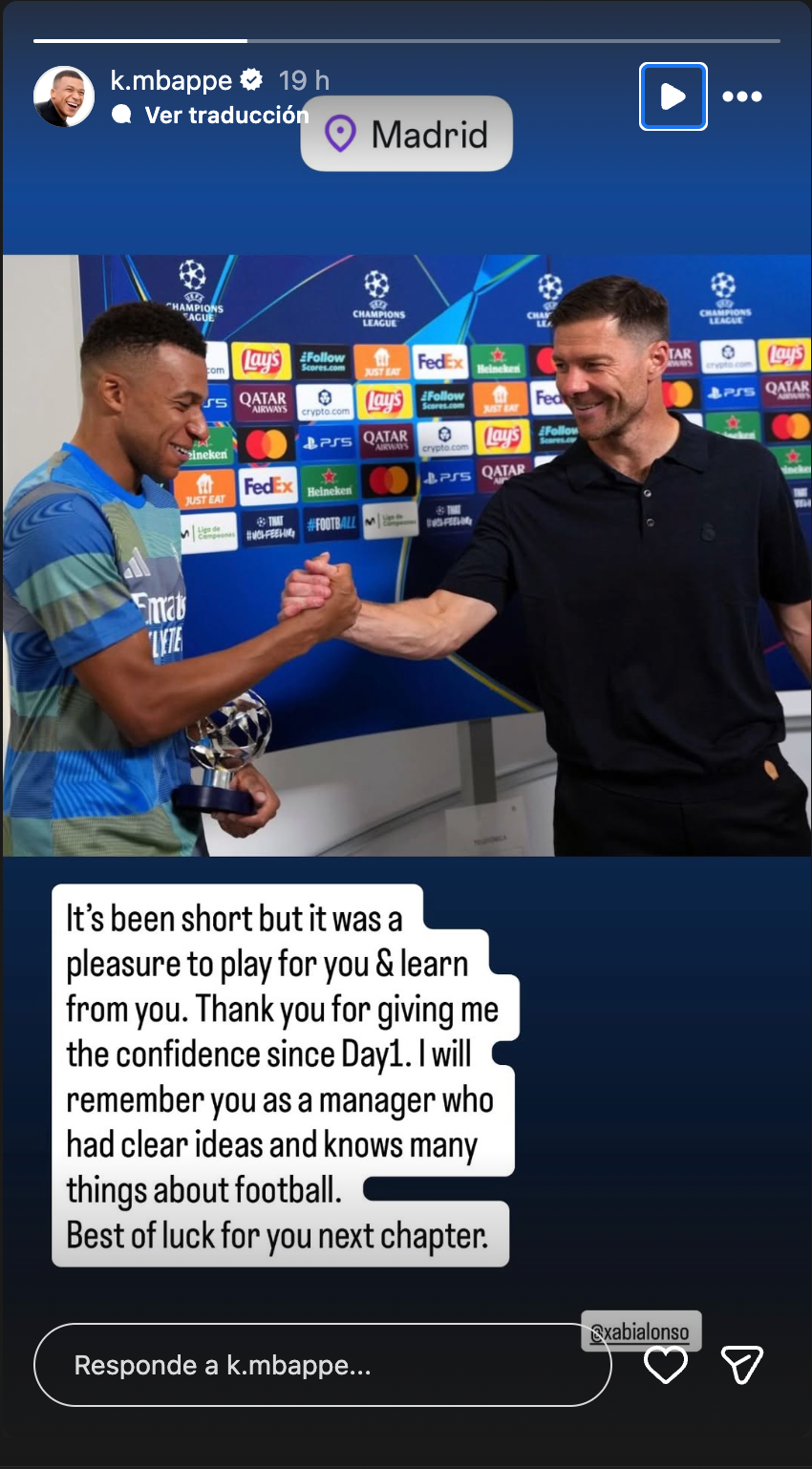 Mbappés message after Xabi's dissmisal.