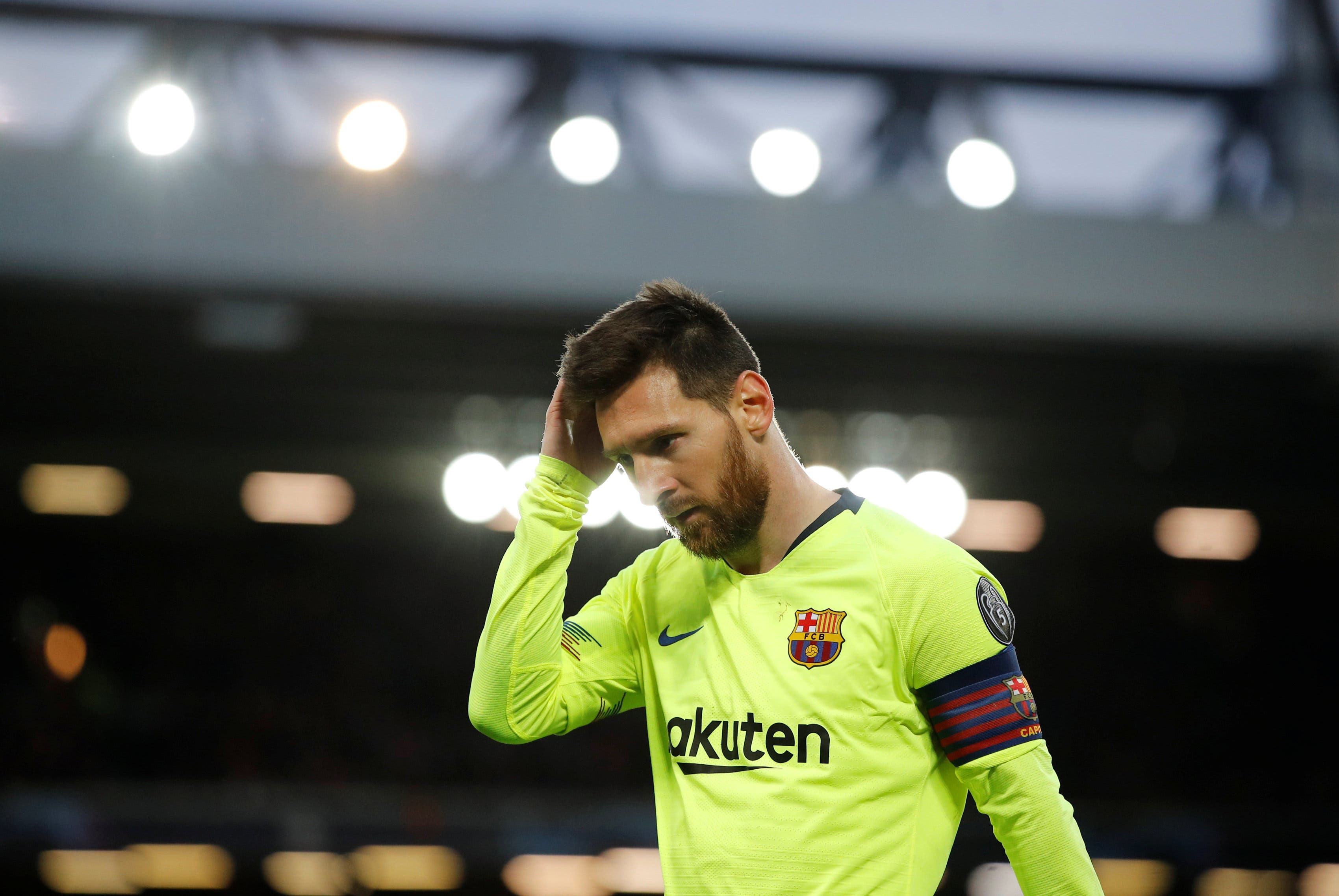Barcelona's Lionel Messi looks on