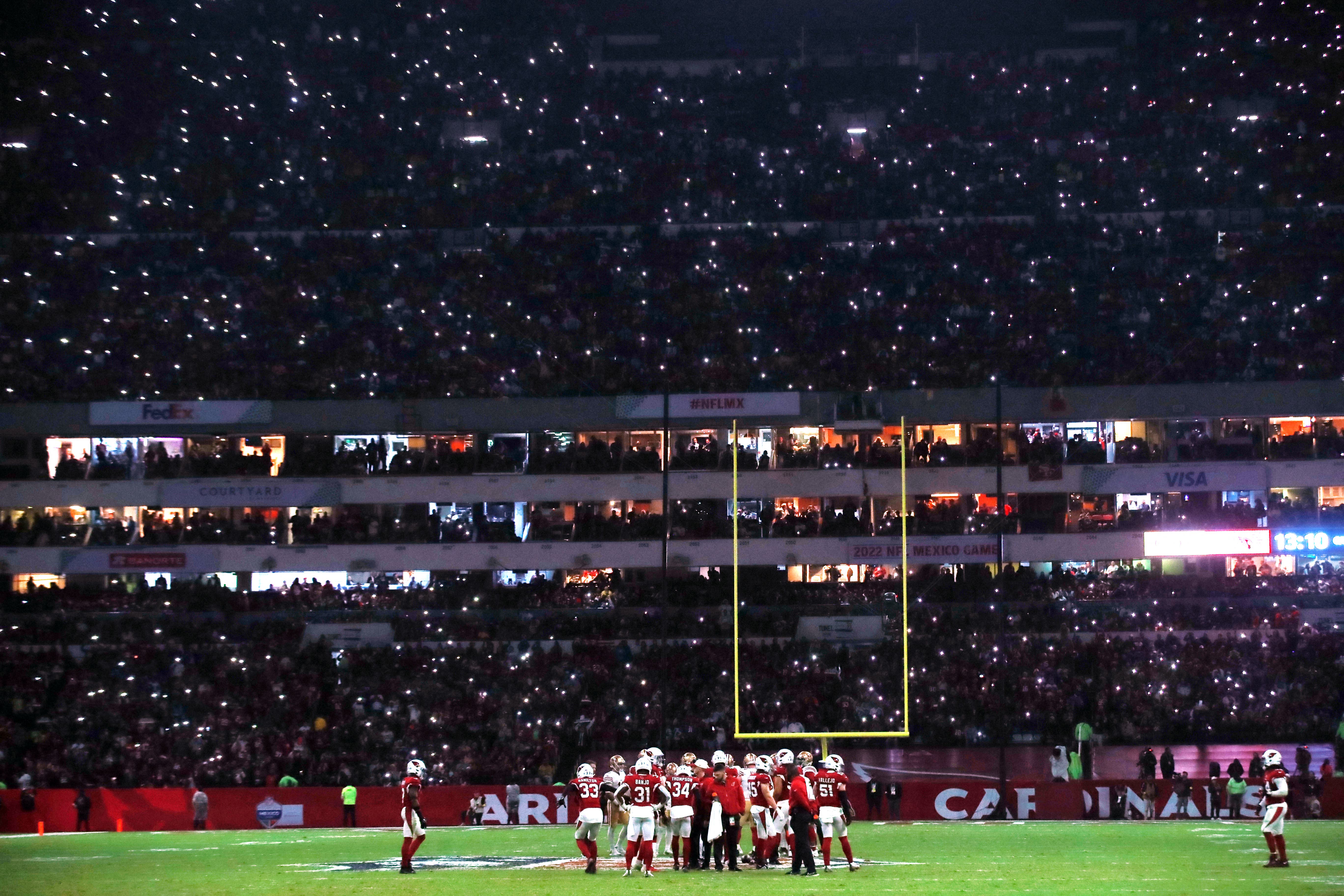 American Football - NFL - Arizona Cardinals v San Francisco 49ers - Estadio Azteca, Mexico City, Mexico - November 21, 2022 General view of the fans flashing their phones during the match REUTERS/Henry Romero