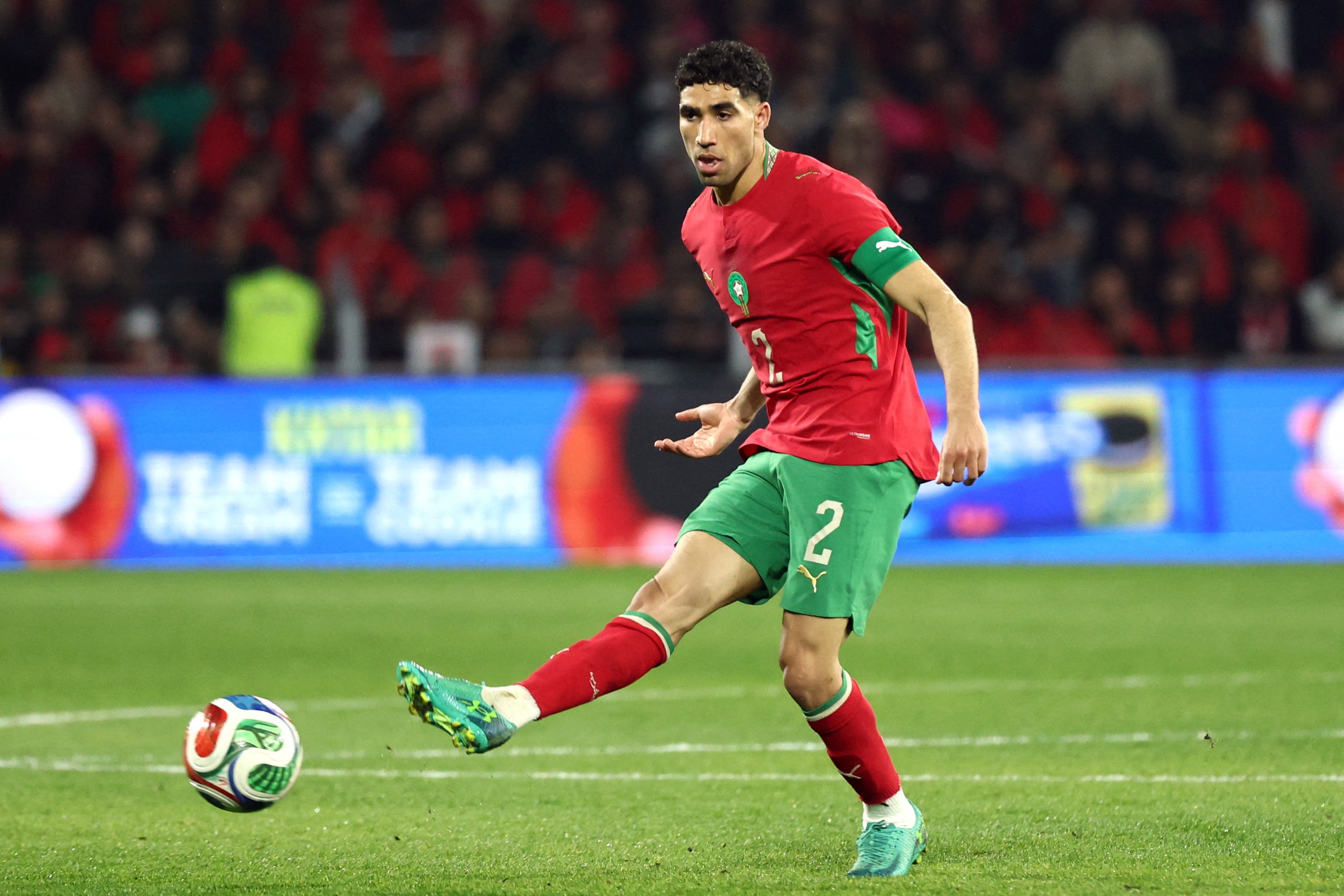 Soccer Football - International Friendly - Morocco v Paraguay - Stade Bollaert-Delelis, Lens, France - March 31, 2026 Morocco's Achraf Hakimi in action REUTERS/Catherine Steenkeste