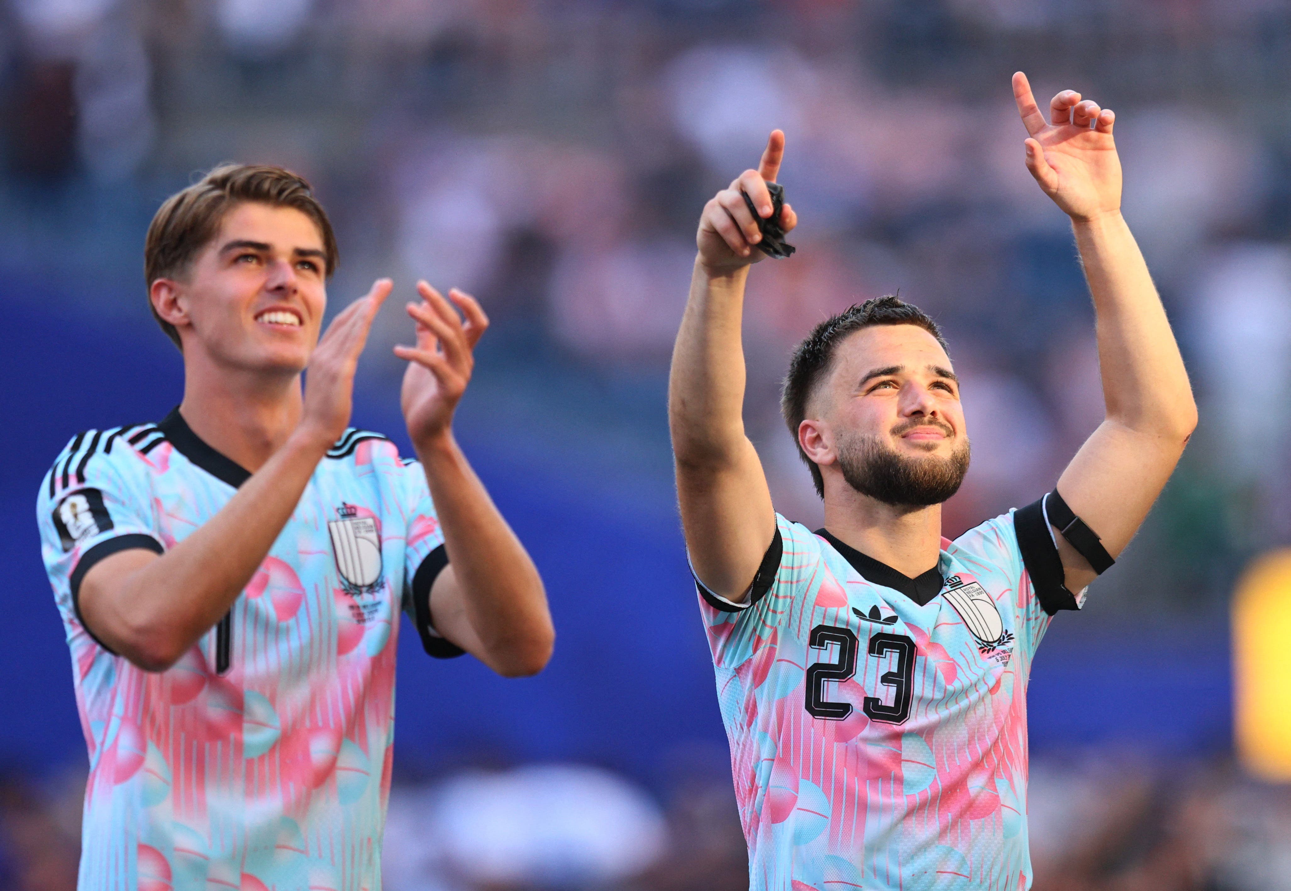 Soccer Football - FIFA World Cup 2026 - Round of 16 - United States v Belgium - Seattle Stadium, Seattle, Washington, U.S. - July 6, 2026 Belgium's Nicolas Raskin celebrates after the match IMAGN IMAGES via Reuters/Blake Dahlin