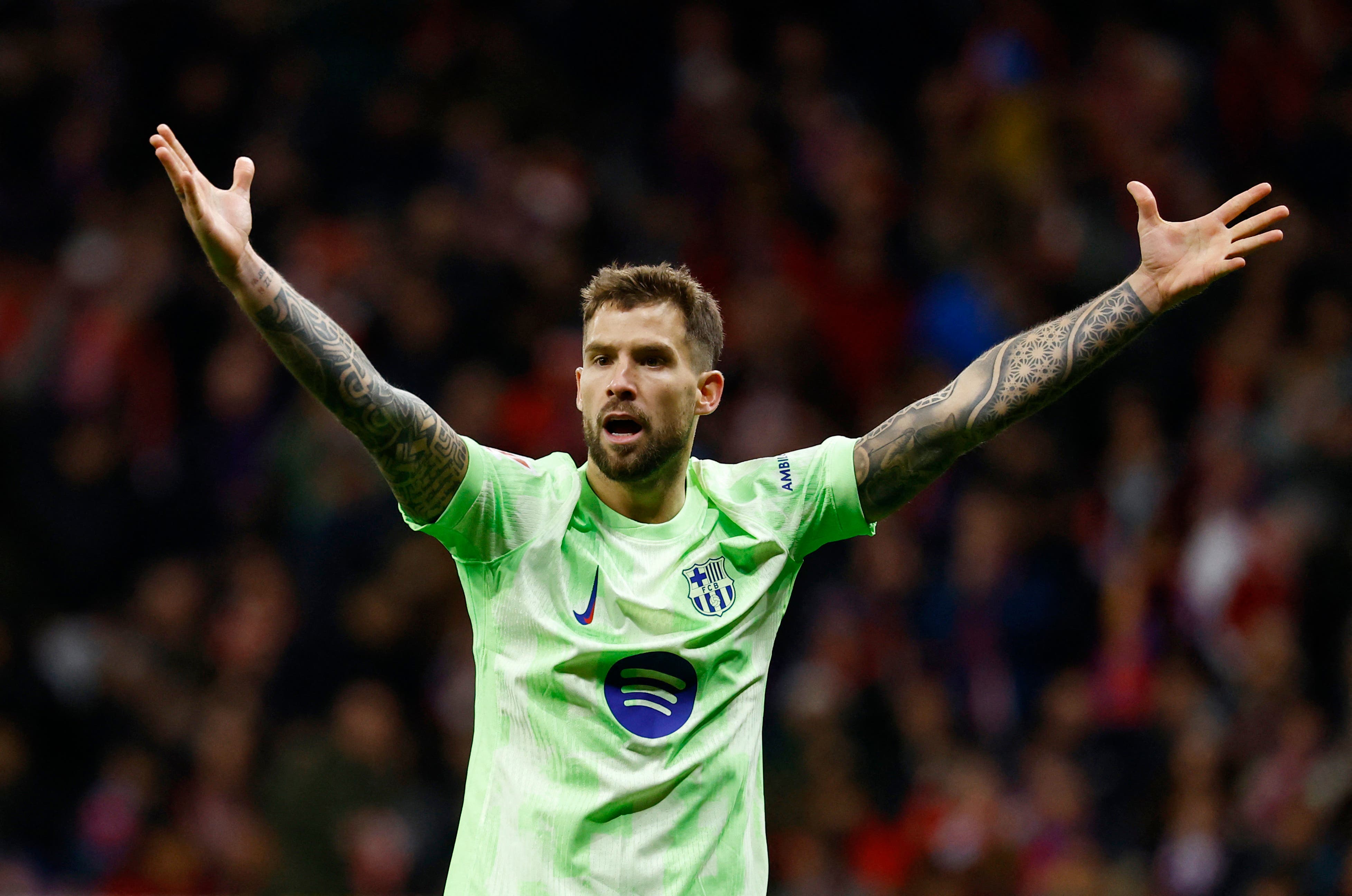 FC Barcelona's Inigo Martinez reacts