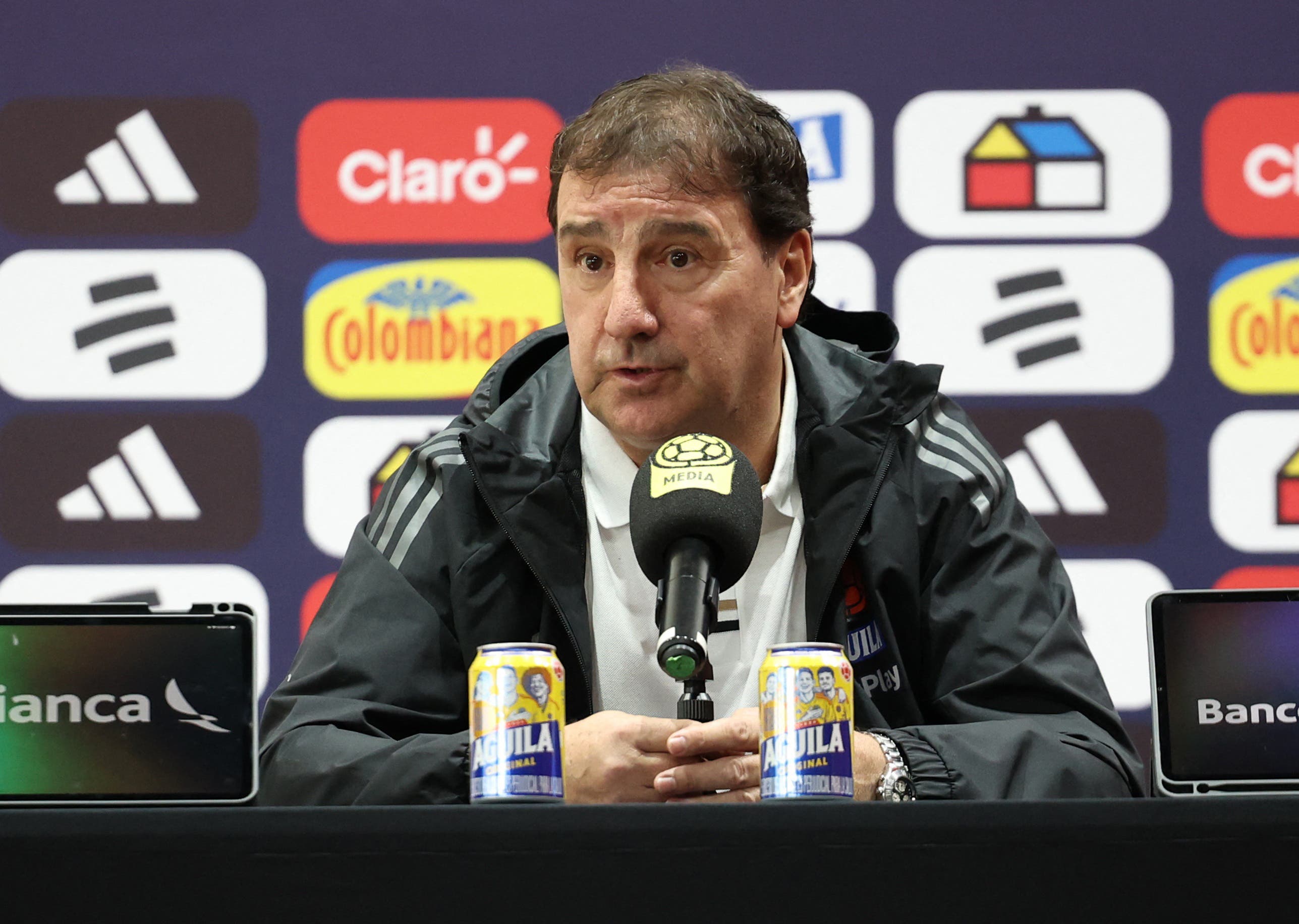Soccer Football - FIFA World Cup 2026 - Colombia national team coach Nestor Lorenzo holds press conference - Bogota, Colombia - May 14, 2026 Colombia coach Nestor Lorenzo during a press conference REUTERS/Luisa Gonzalez
