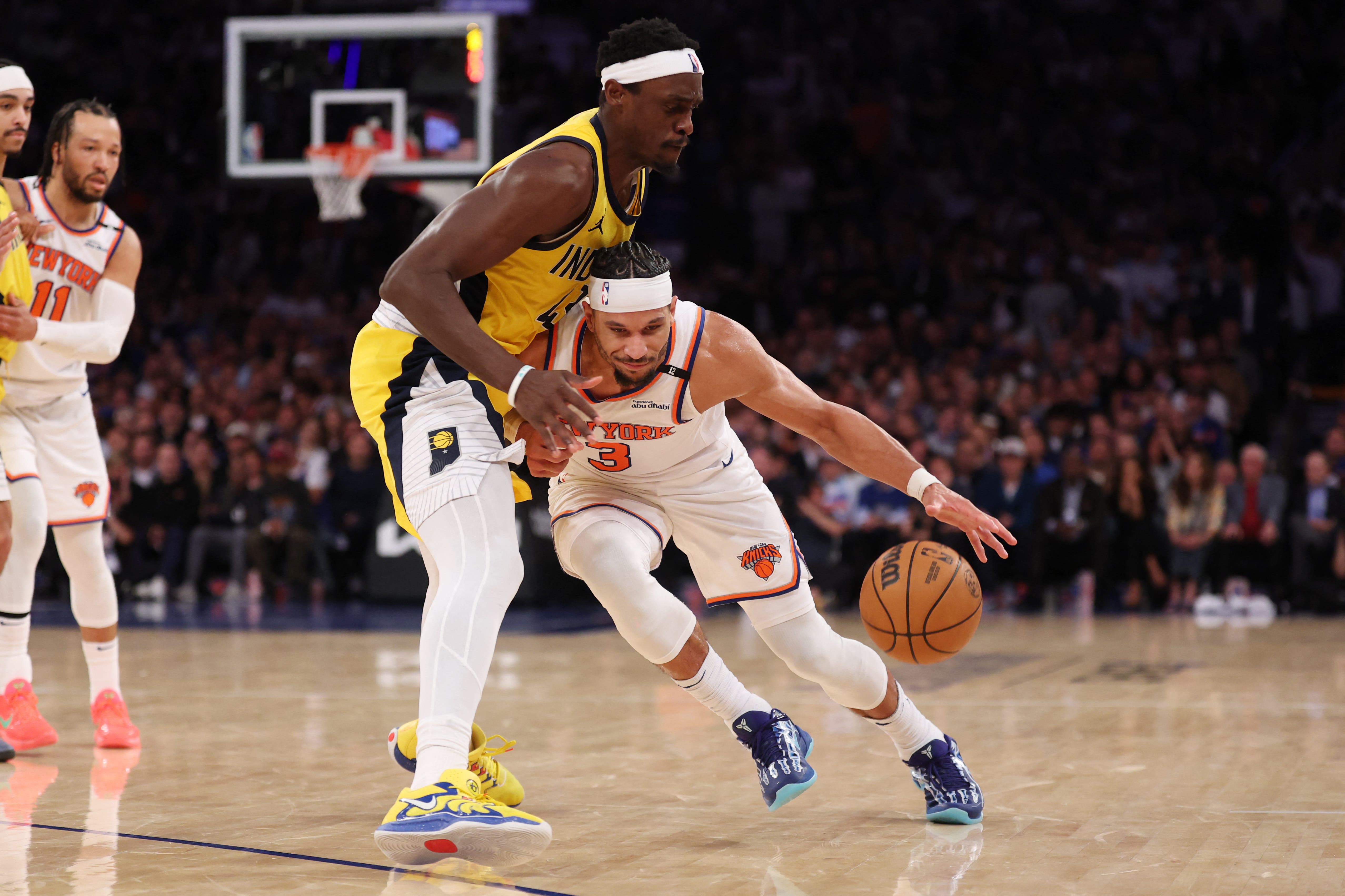 Pascal Siakam for the Indiana Pacers against the New York Knicks.