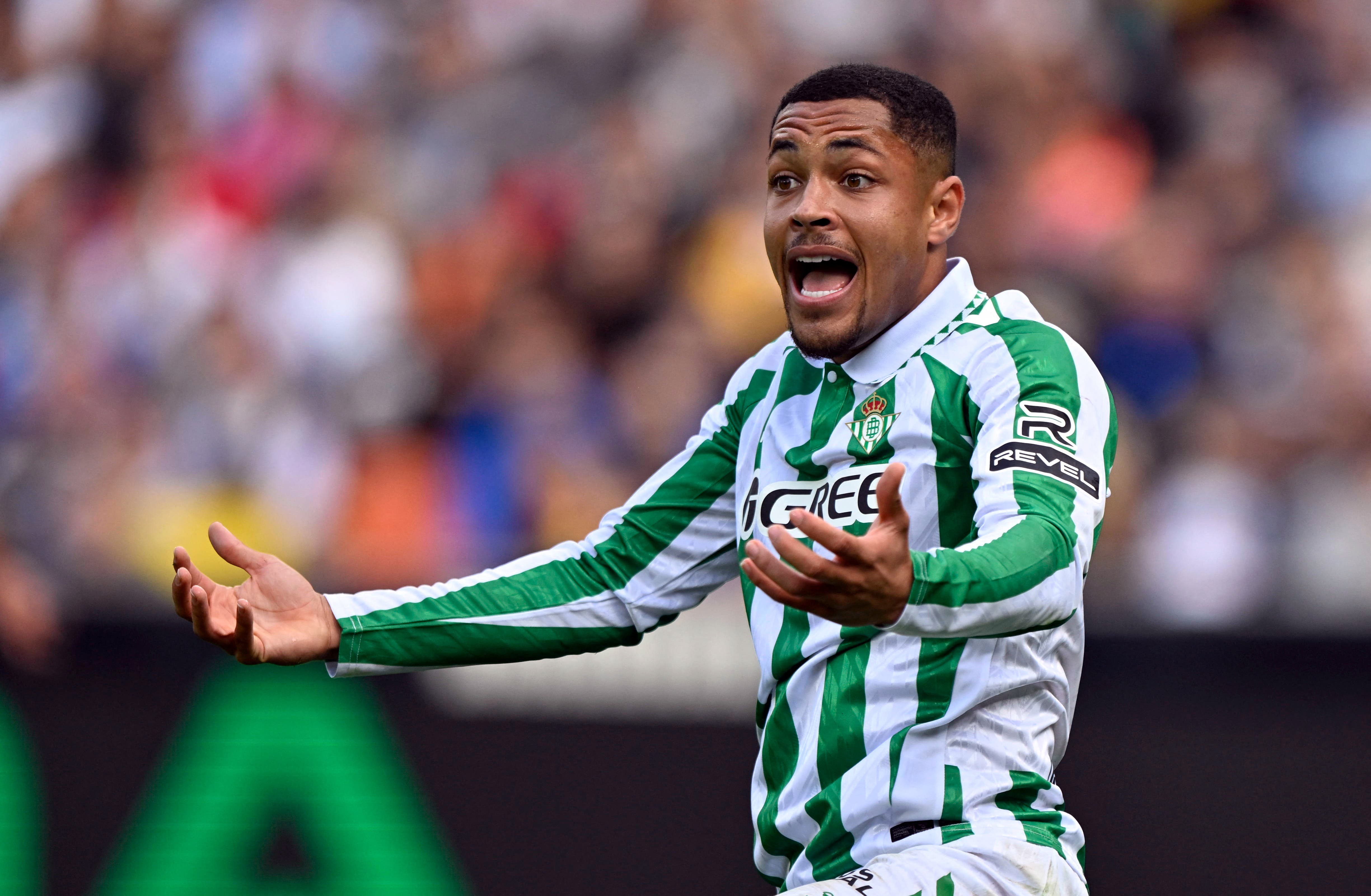 Real Betis' Vitor Roque reacts