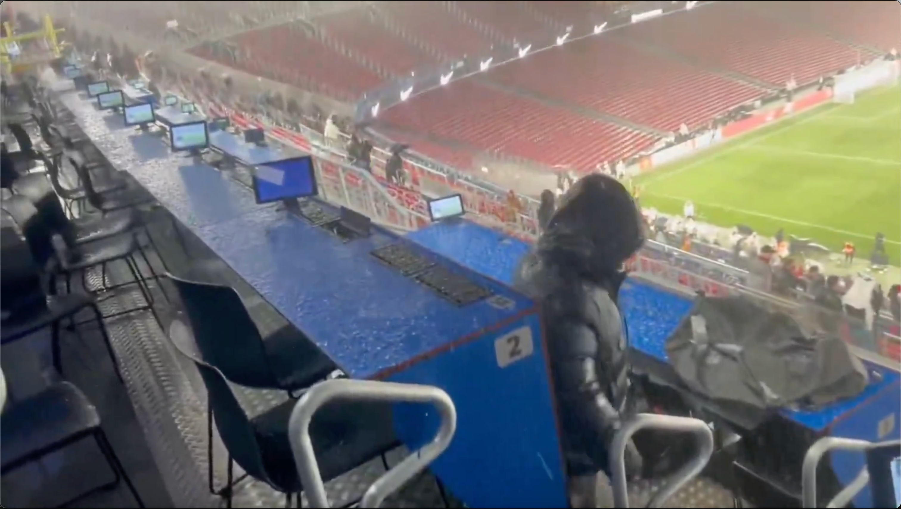 Camp Nou leaks after a storm.