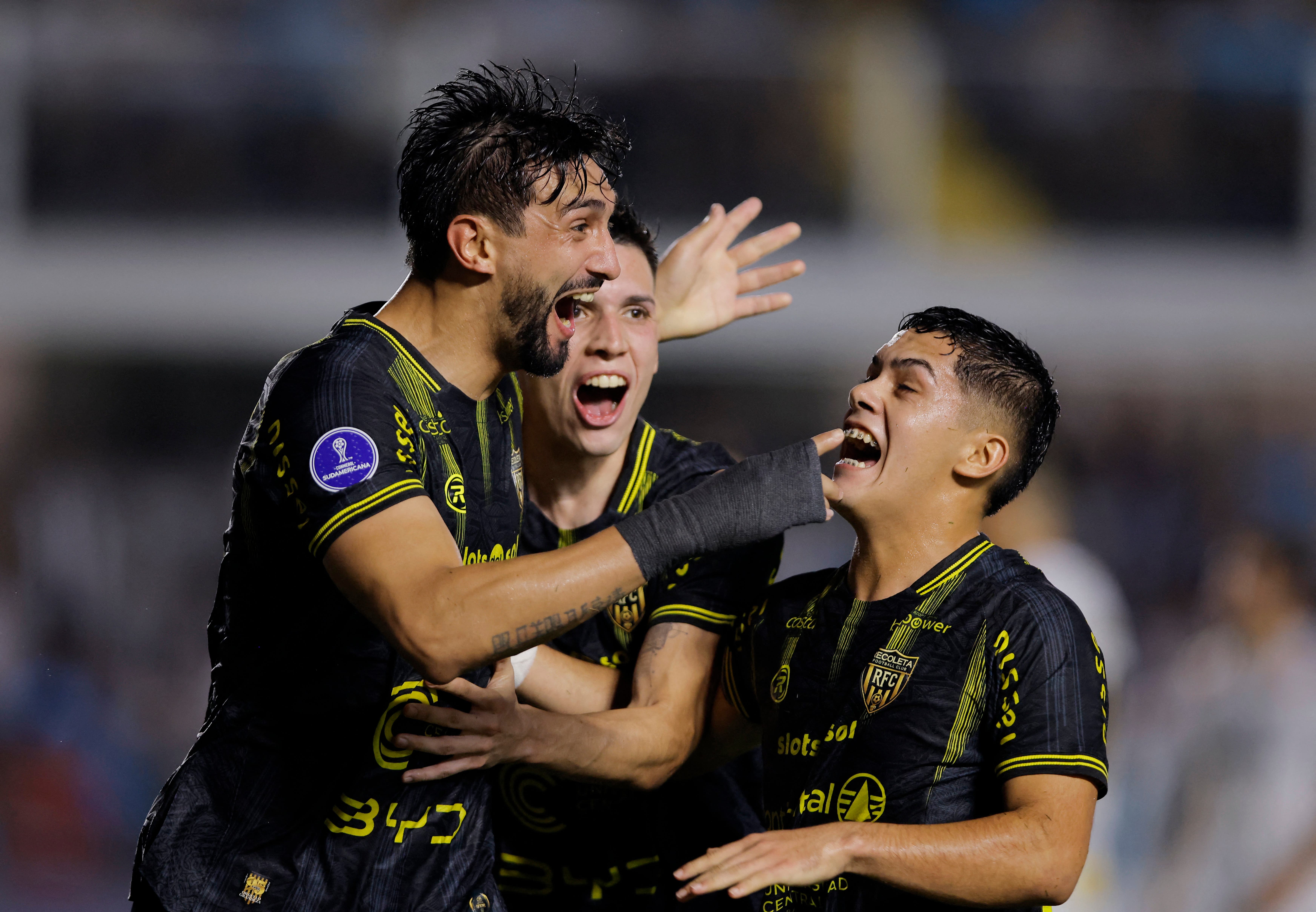 Soccer Football - Copa Sudamericana - Group D - Santos v Recoleta - Estadio Urbano Caldeira, Santos, Brazil - April 14, 2026 Recoleta's Richart Ortiz celebrates scoring their first goal REUTERS/Marcelo Machado De Melo
