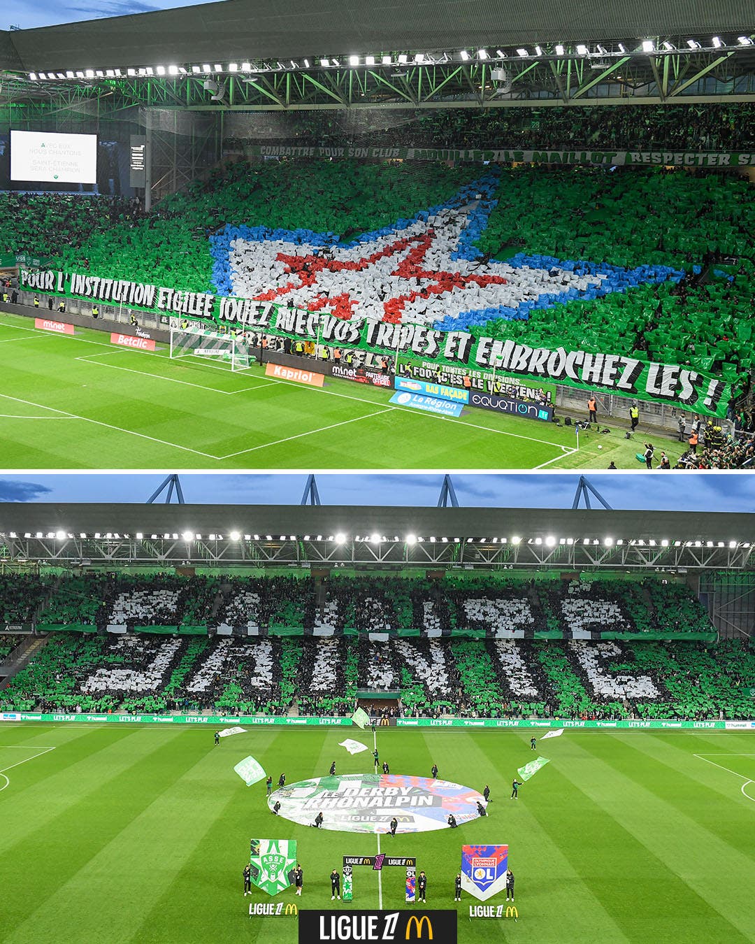 Saint Etienne fans welcome for the match against Lyon
