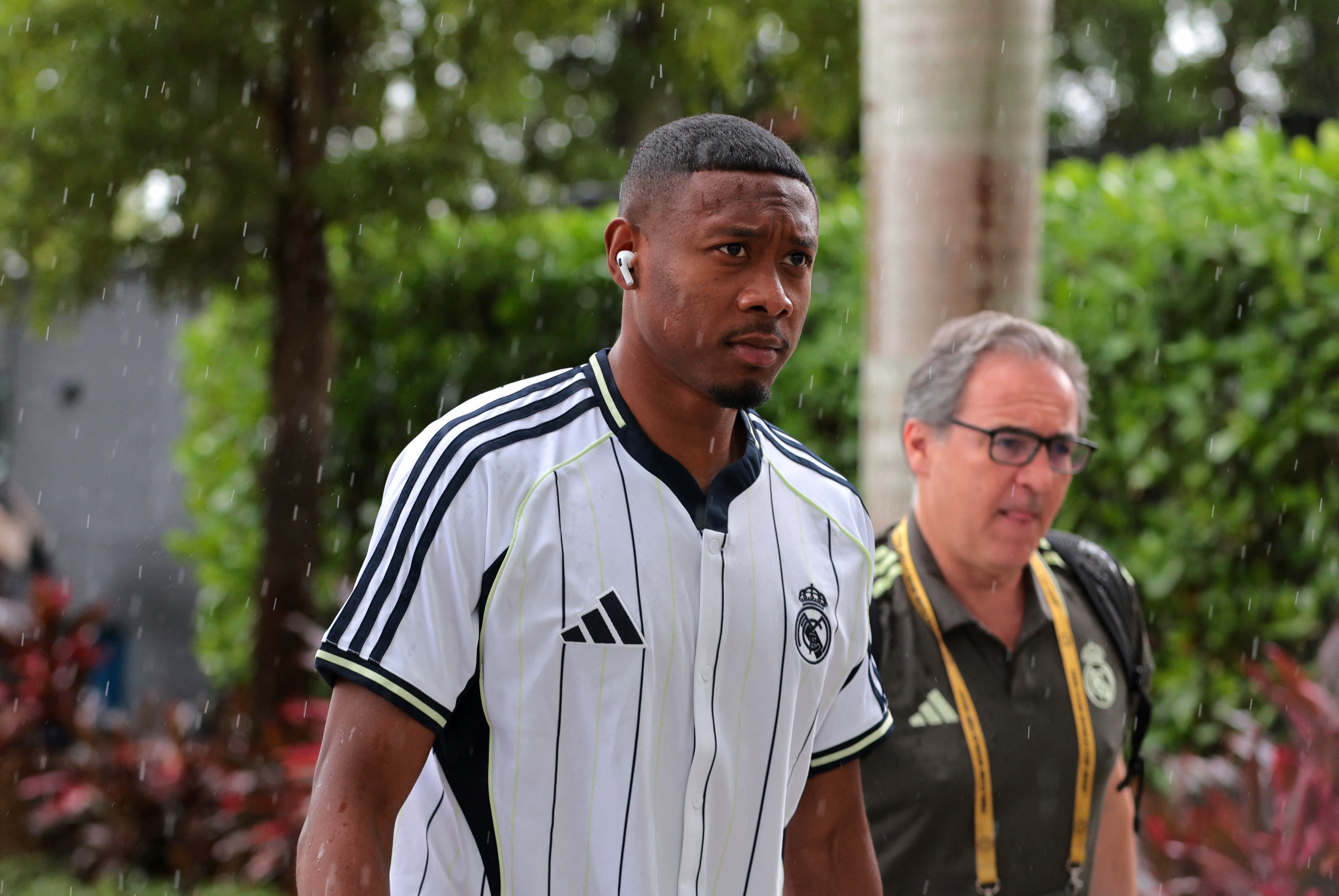 Soccer Football - FIFA Club World Cup - Round of 16 - Real Madrid v Juventus - Hard Rock Stadium, Miami Gardens, Florida, U.S. - July 1, 2025 Real Madrid's David Alaba arrives at the stadium before the match IMAGN IMAGES via Reuters/Sam Navarro