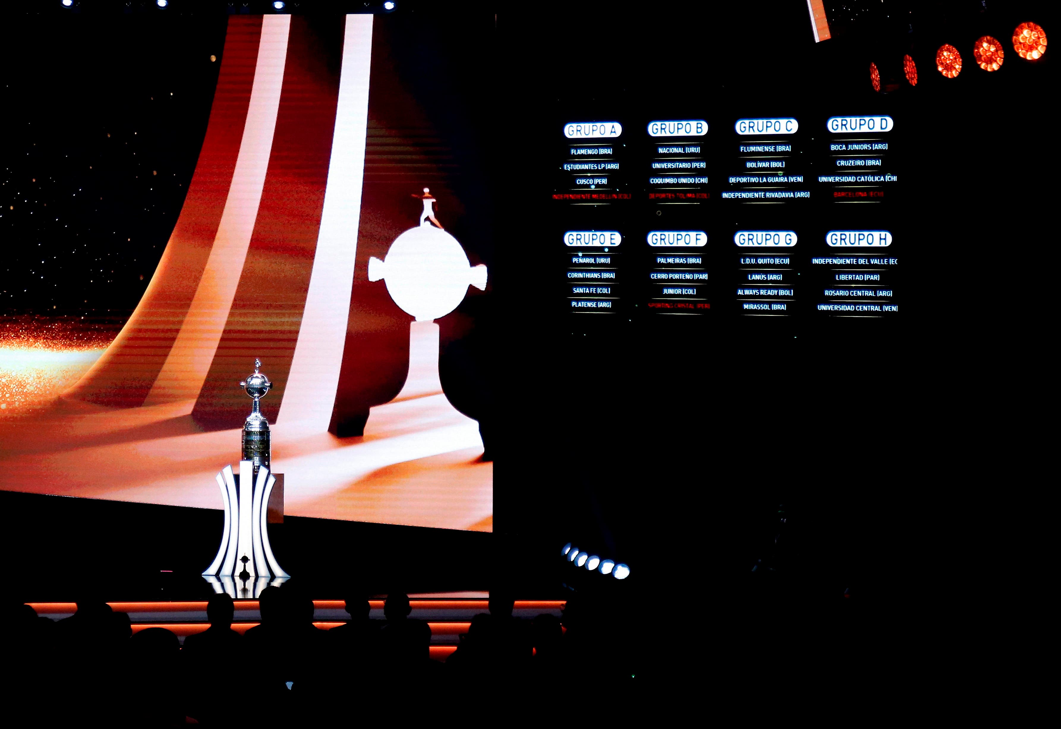 Soccer Football - Copa Libertadores - Group Stage Draw - CONMEBOL Convention Centre, Luque, Paraguay - March 19, 2026 General view of Copa Libertadores groups display during the draw REUTERS/Cesar Olmedo