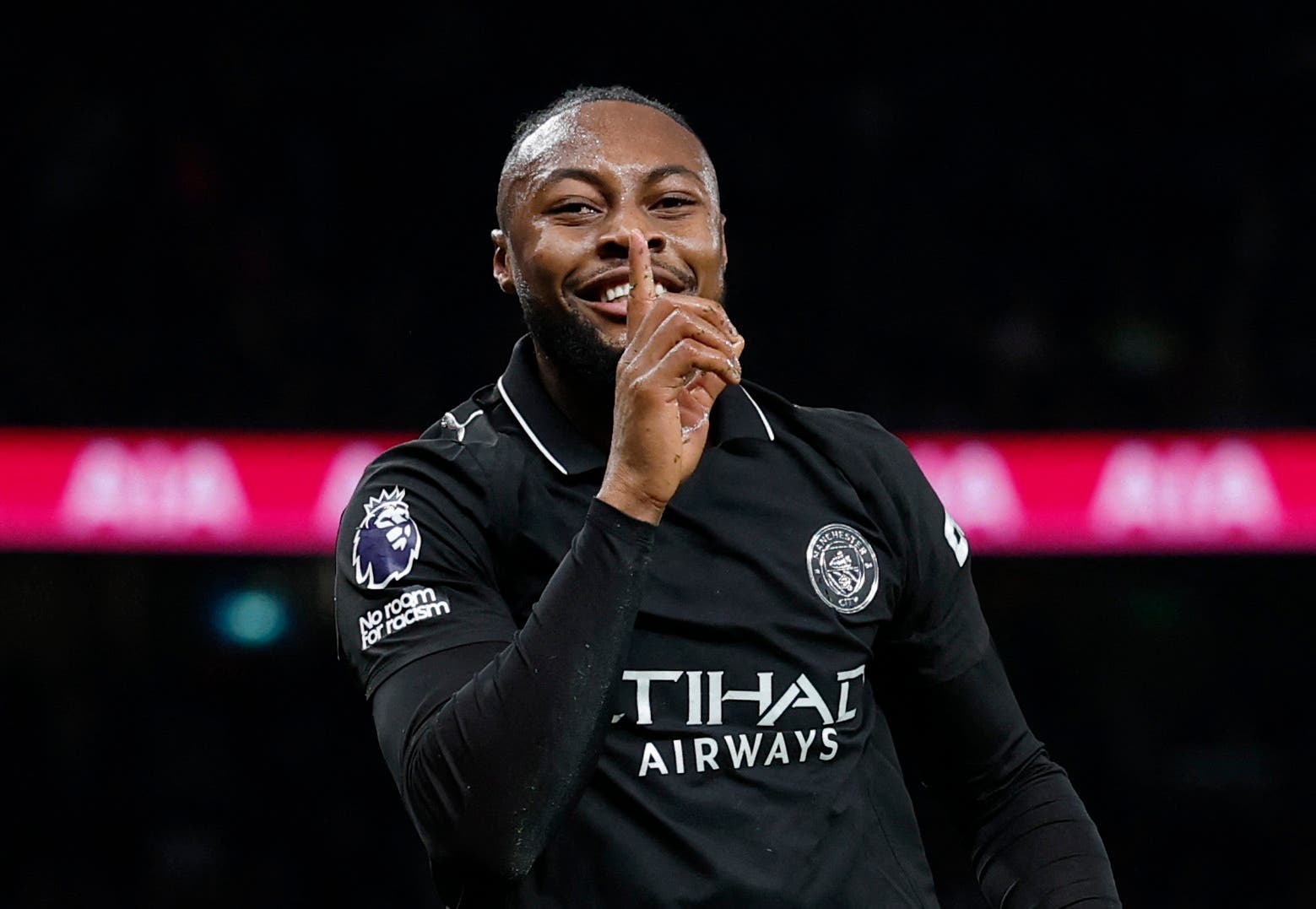 Soccer Football - Premier League - Tottenham Hotspur v Manchester City - Tottenham Hotspur Stadium, London, Britain - February 1, 2026 Manchester City's Antoine Semenyo celebrates scoring their second goal Action Images via Reuters/Peter Cziborra

