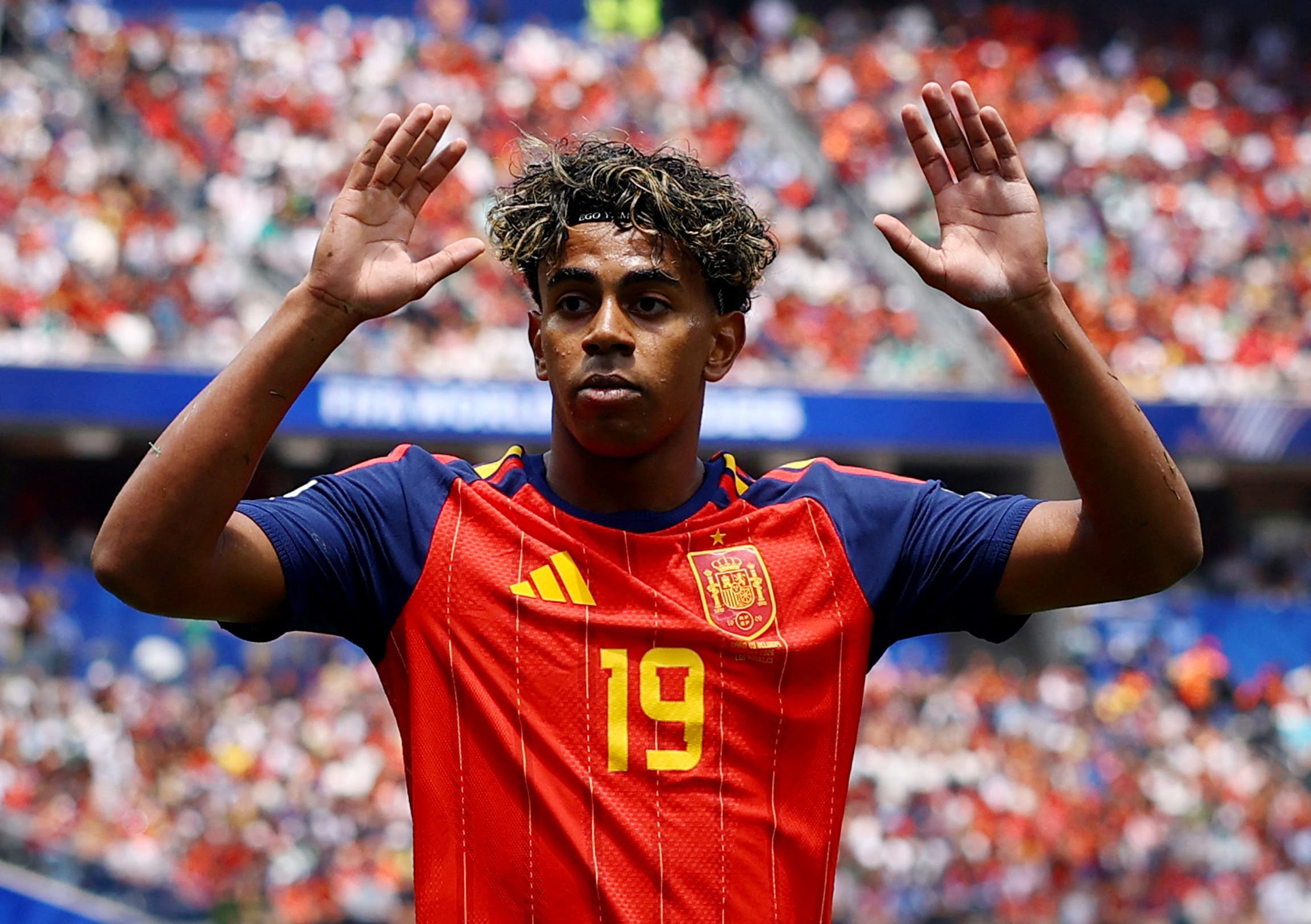 Soccer Football - FIFA World Cup 2026 - Quarter Final - Spain v Belgium - Los Angeles Stadium, Inglewood, California, U.S. - July 10, 2026 Spain's Lamine Yamal reacts REUTERS/Hannah Mckay