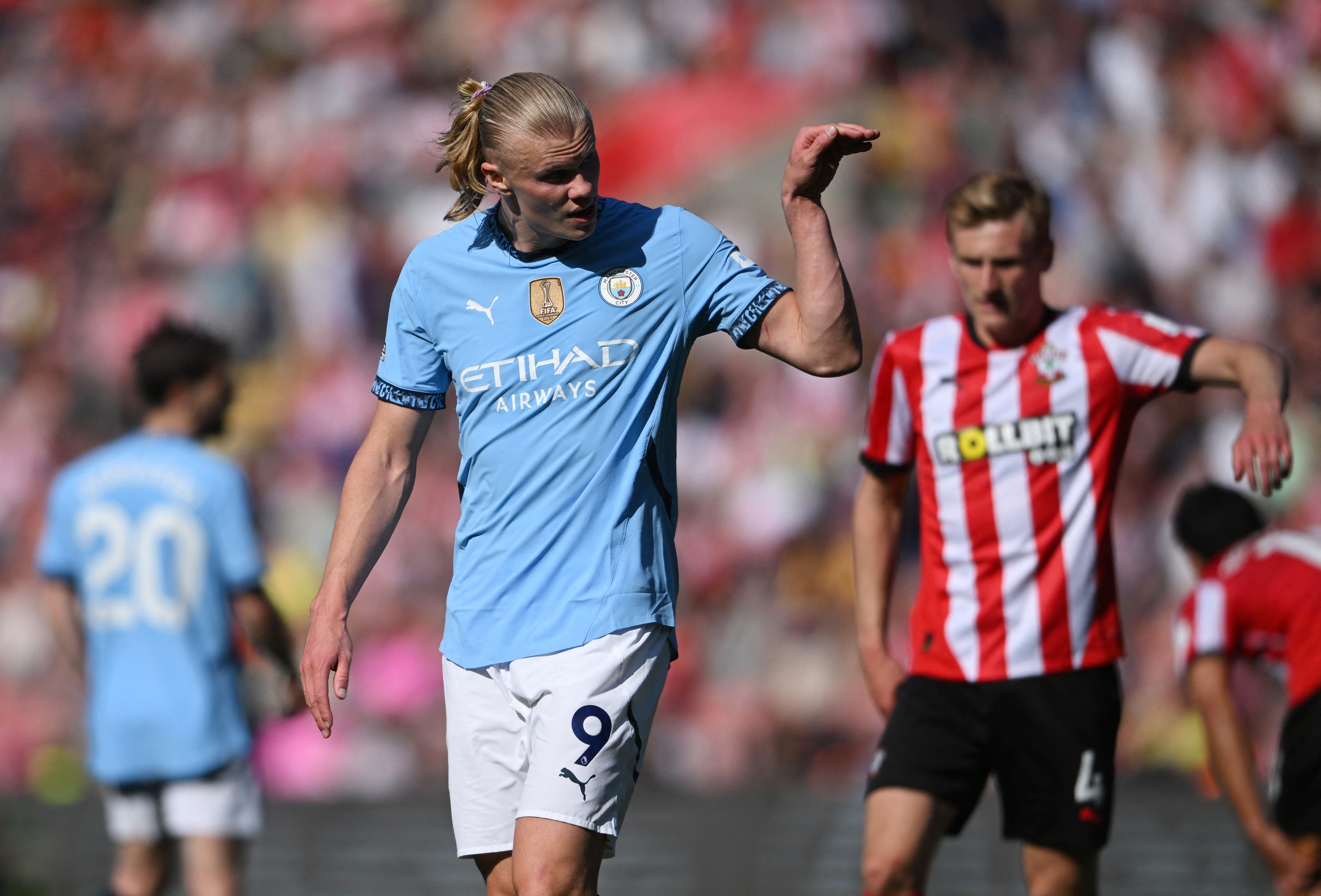 Soccer Football - Premier League - Southampton v Manchester City - St Mary's Stadium, Southampton, Britain - May 10, 2025 Manchester City's Erling Haaland reacts REUTERS/Jaimi Joy