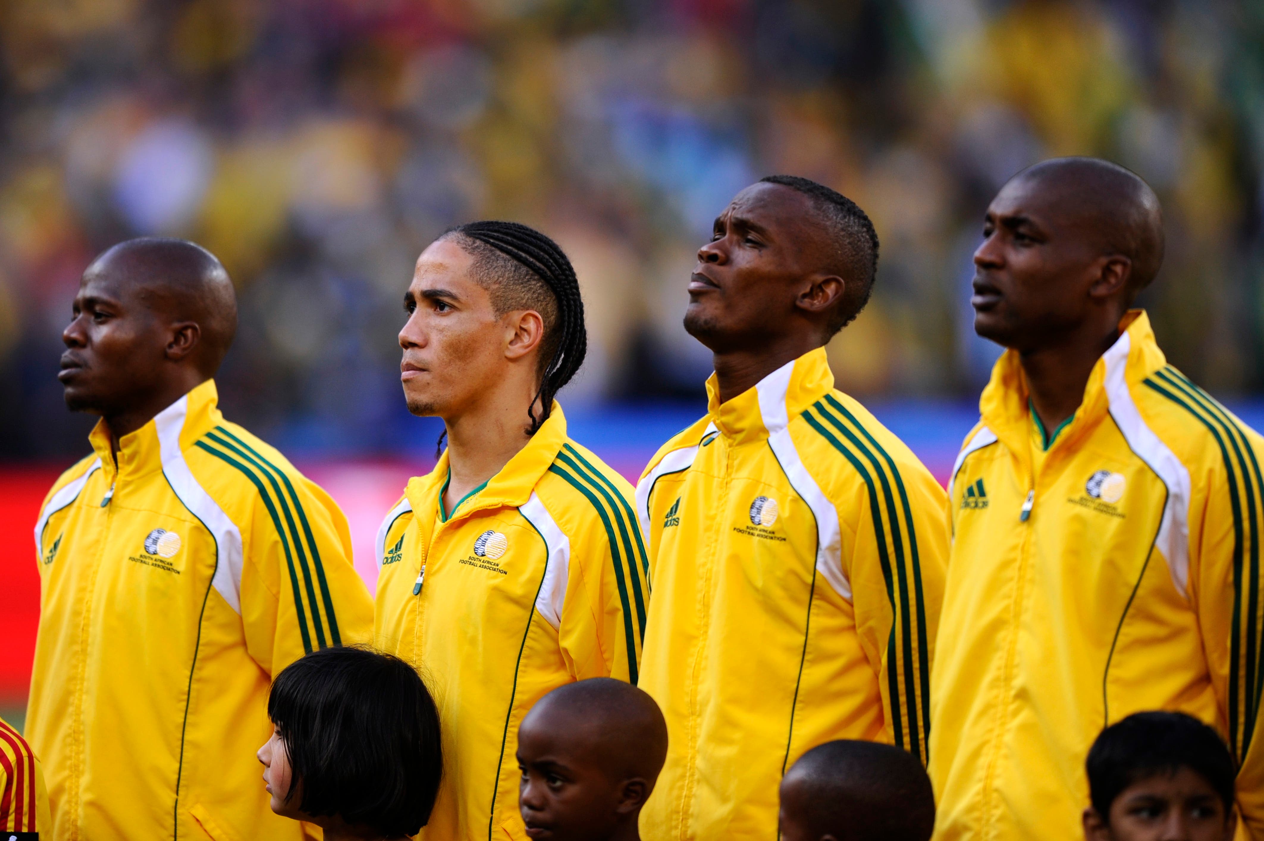 Football - South Africa v Mexico - FIFA World Cup South Africa 2010 - Group A - Soccer City Stadium, Johannesburg, South Africa - 11/6/10 Steven Pienaar (2nd L) - South Africa lines up before kick off Mandatory Credit: Action Images / Jason Cairnduff