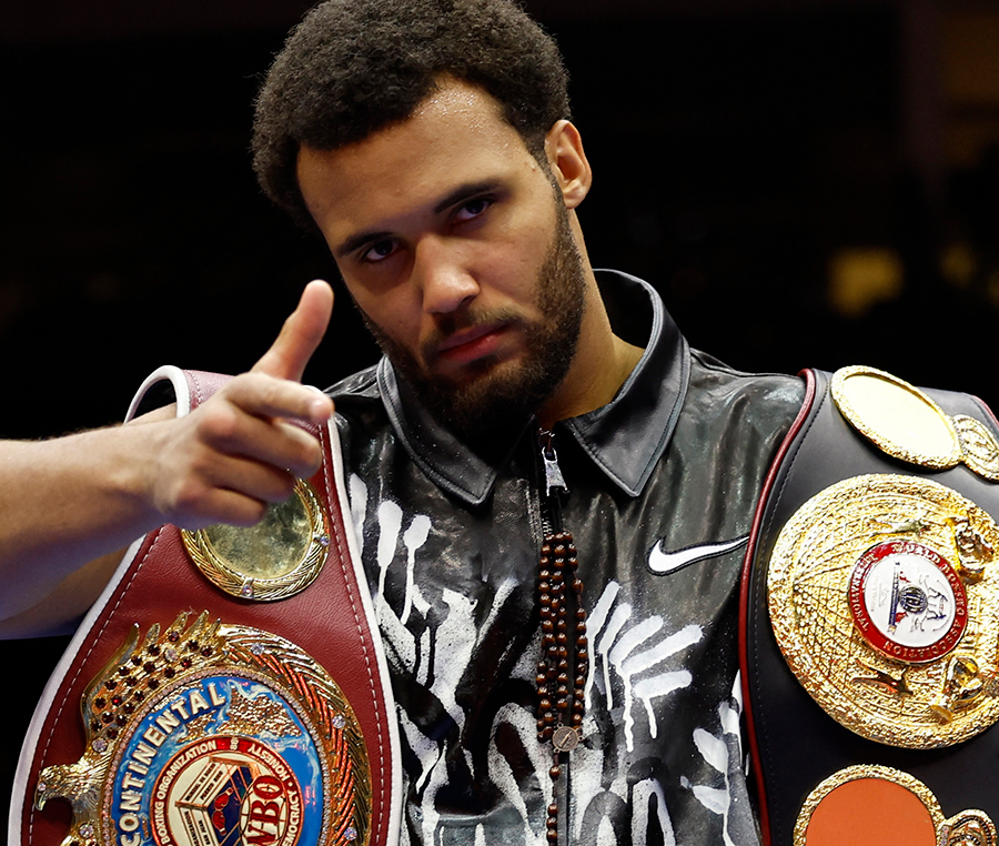 Boxing - EWC25 Fight Week - Dillian Whyte v Moses Itauma - ANB Arena, Riyadh, Saudi Arabia - August 16, 2025 Moses Itauma celebrates with his belts after beating Dillian Whyte REUTERS//Hamad I Mohammed.