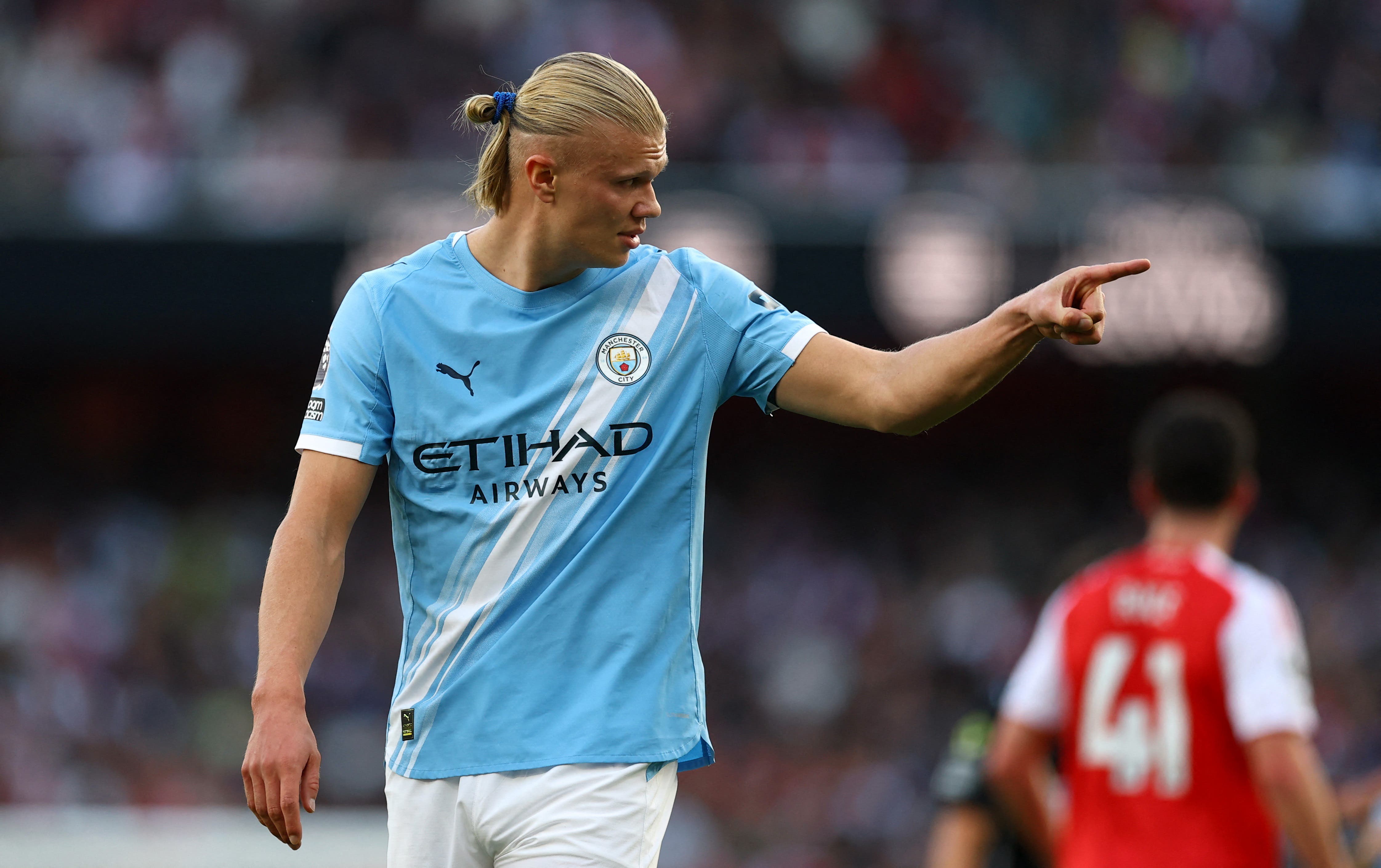 Soccer Football - Premier League - Arsenal v Manchester City - Emirates Stadium, London, Britain - September 21, 2025 Manchester City's Erling Haaland reacts during the match Action Images via Reuters/Matthew Childs