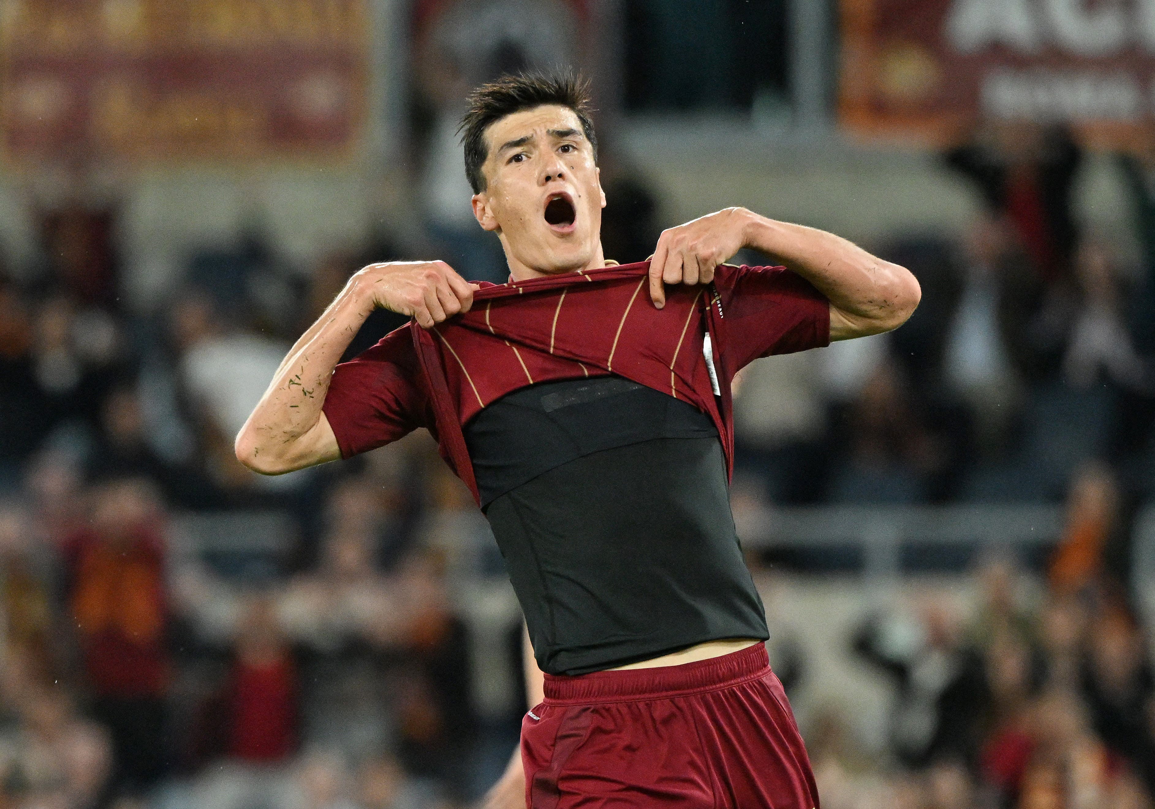 Soccer Football - Europa League - AS Roma v Dynamo Kyiv - Stadio Olimpico, Rome, Italy - October 24, 2024 AS Roma's Eldor Shomurodov reacts REUTERS/Alberto Lingria