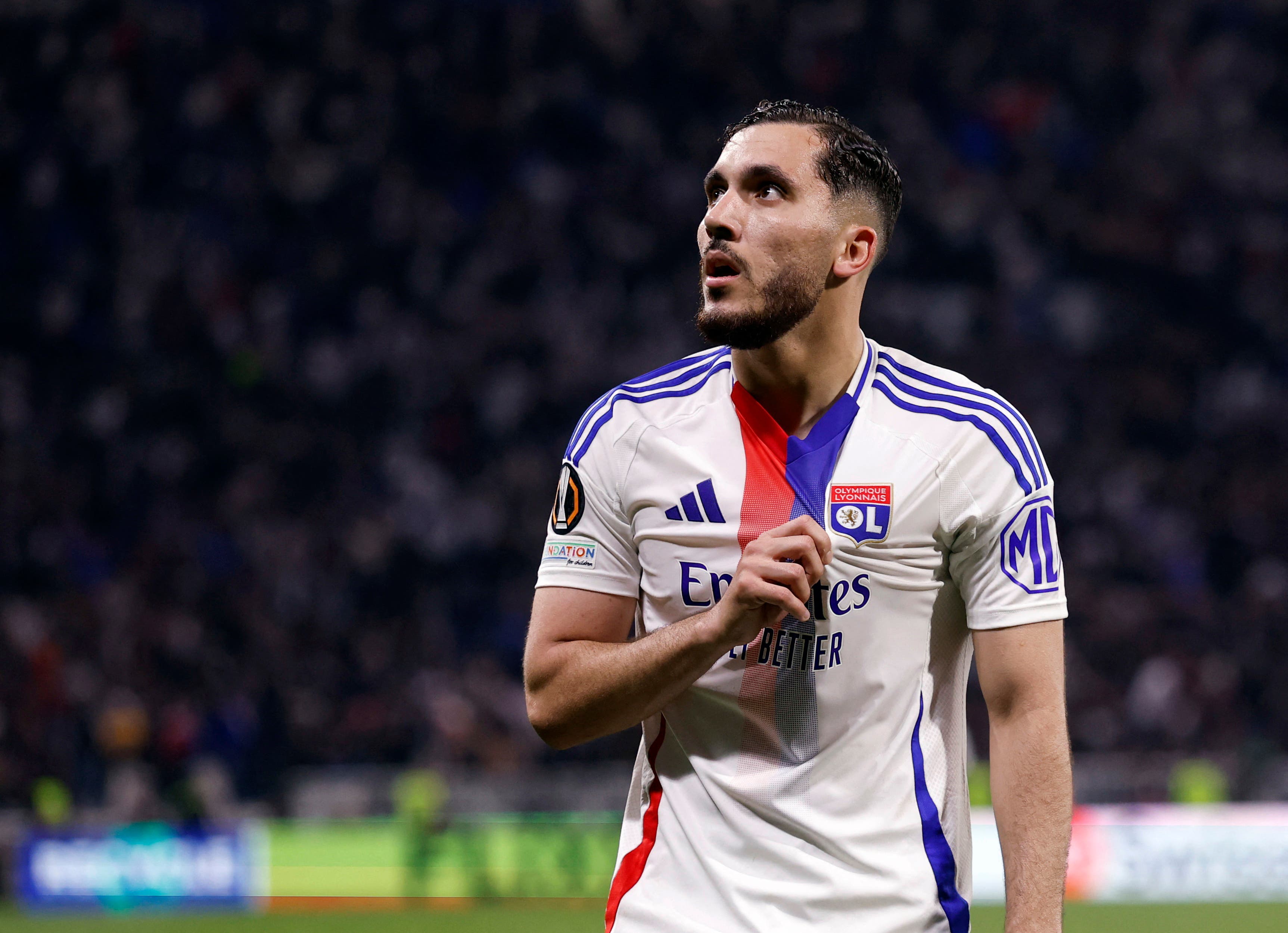 Olympique Lyonnais' Rayan Cherki celebrates scoring 