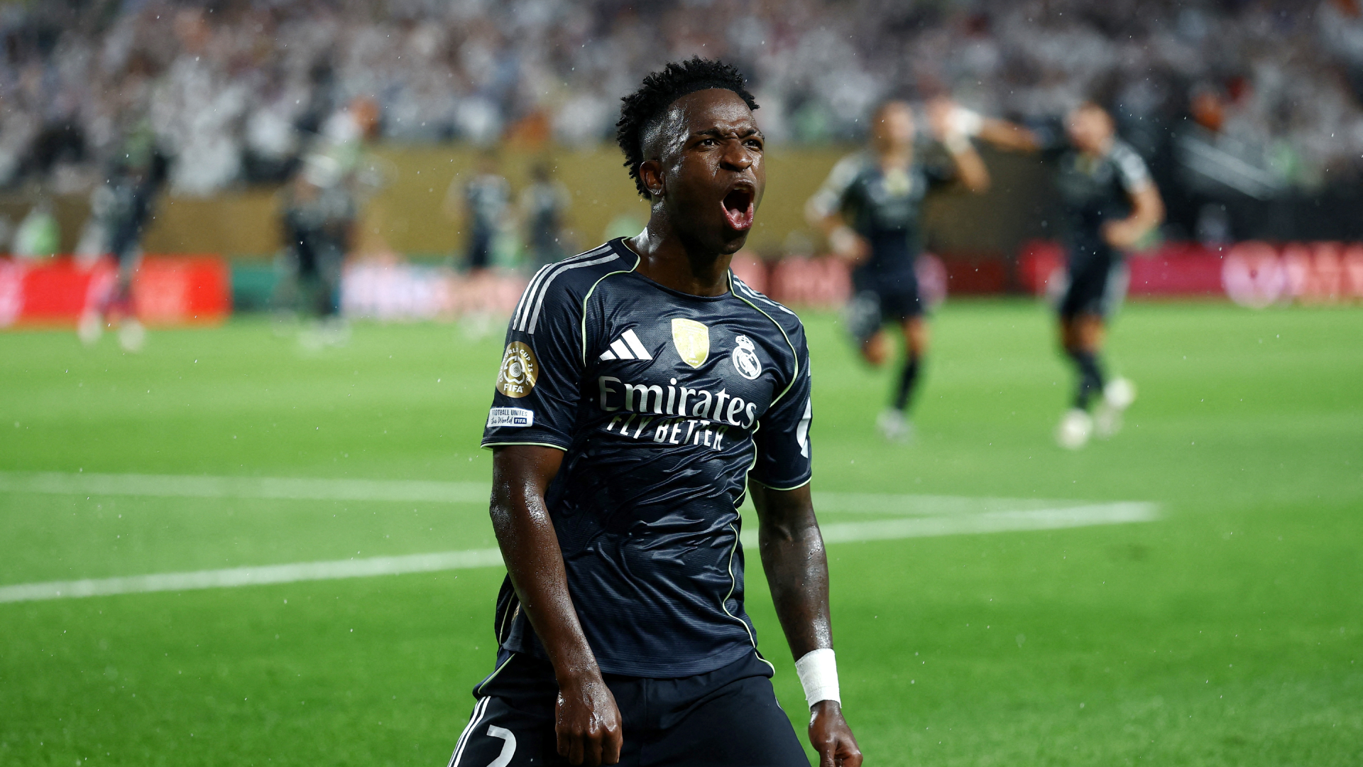 Vinícius Junior celebrating his goal during Real Madrid vs RB Salzburg match for the Club World Cup.