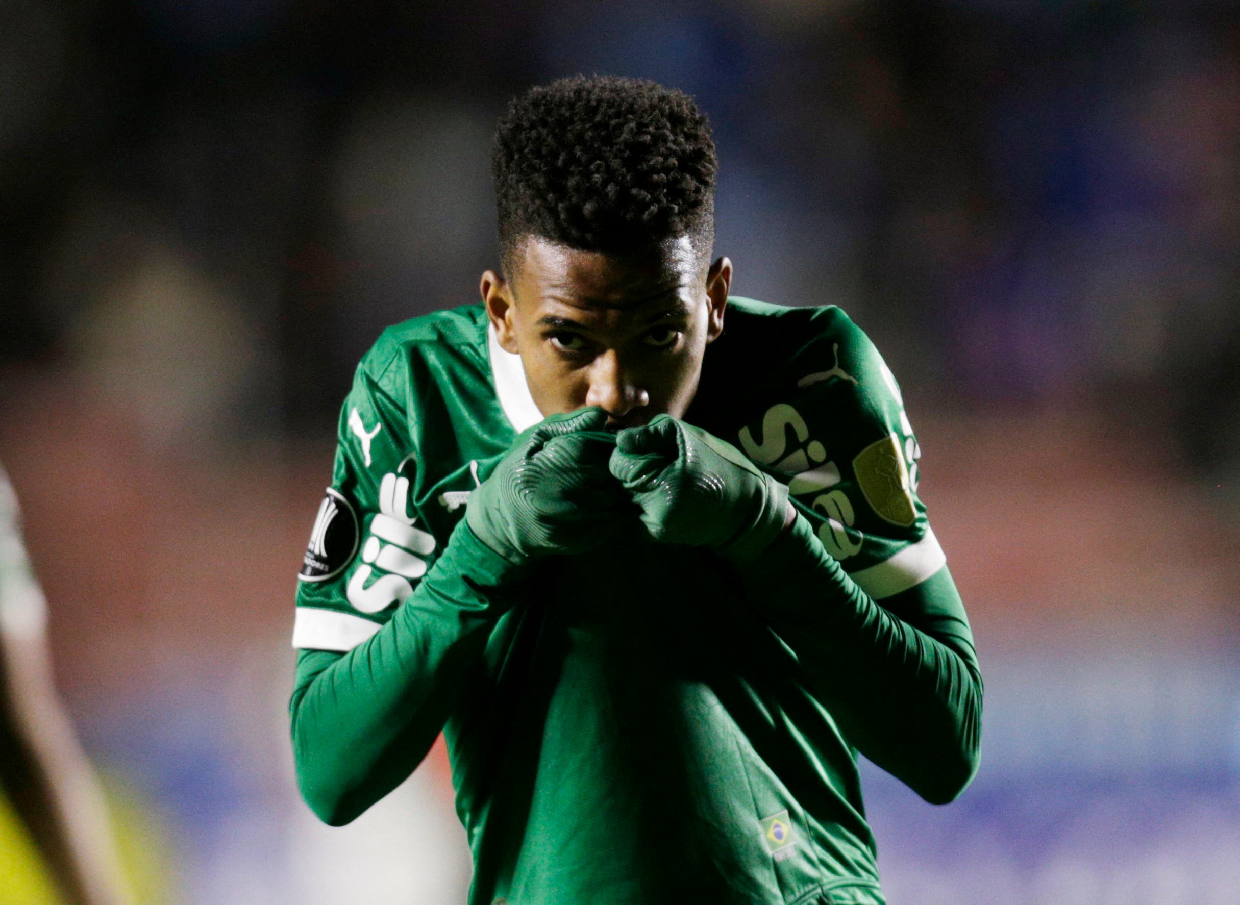 Palmeiras' Estevao Willian celebrates scoring their second goal 