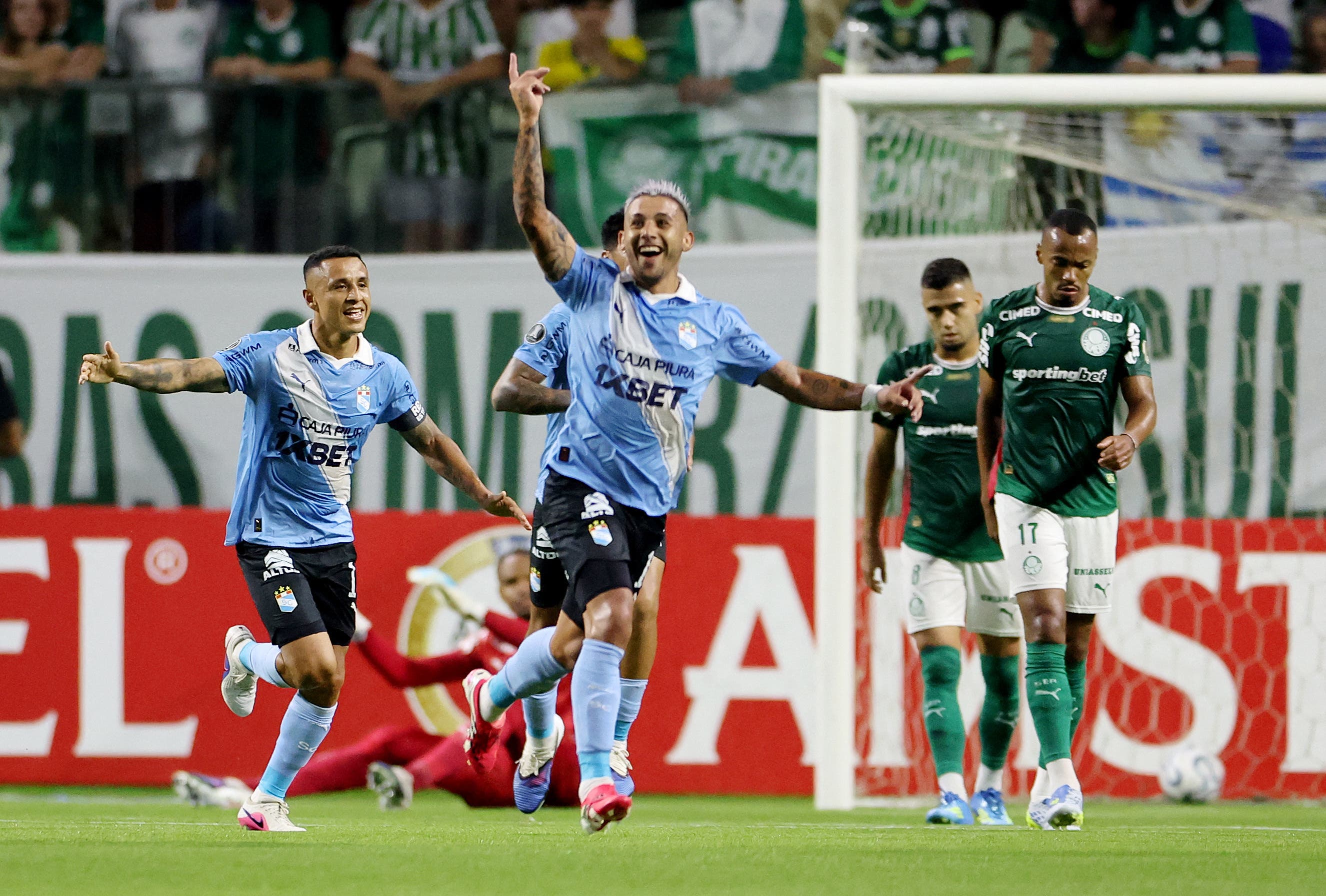 Soccer Football - Copa Libertadores - Group F - Palmeiras v Sporting Cristal - Allianz Parque, Sao Paulo, Brazil - April 16, 2026 Sporting Cristal's Juan Cruz Gonzalez celebrates scoring their first goal REUTERS/Jorge Silva