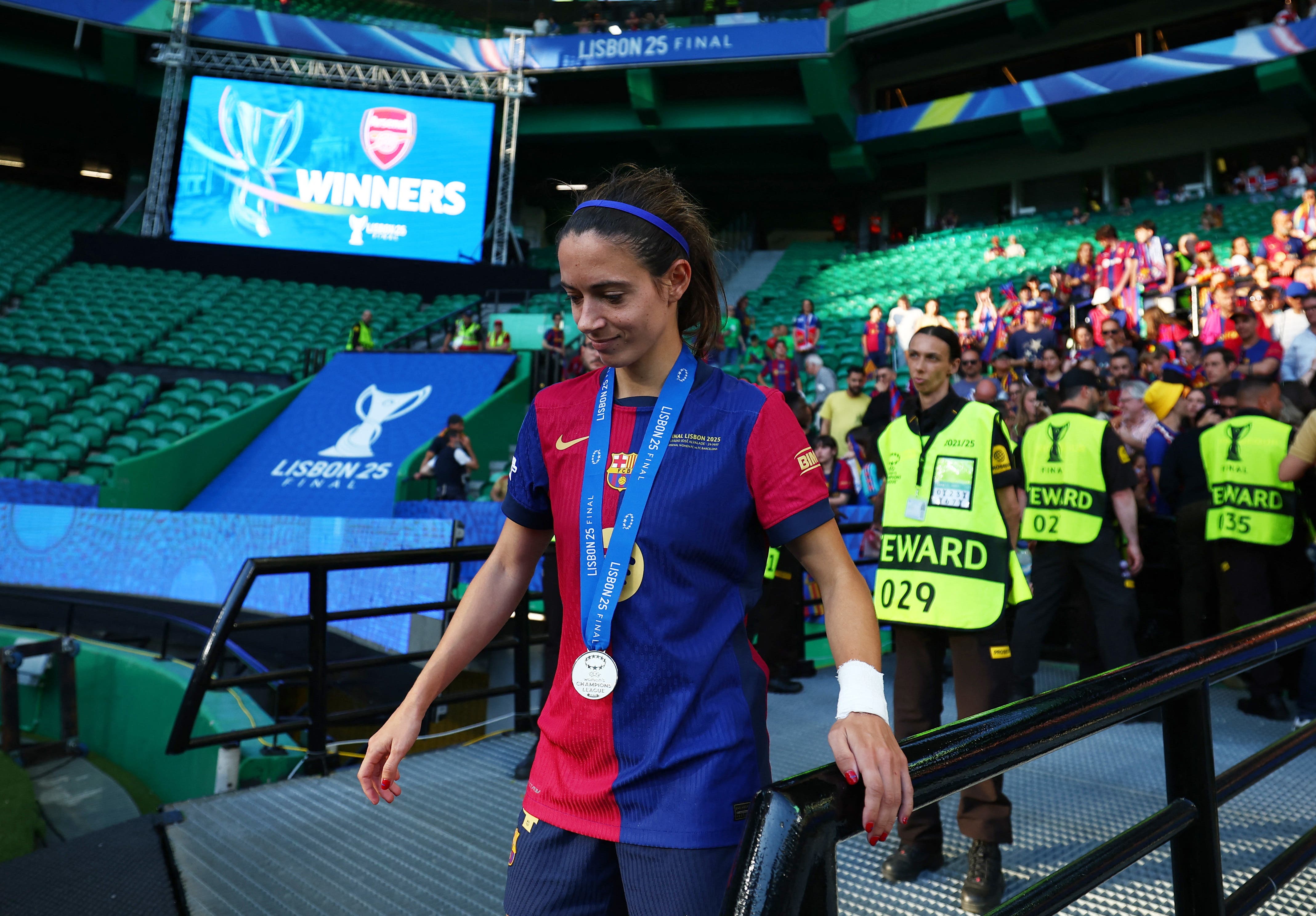 Soccer Football - Women's Champions League - Final - Arsenal v FC Barcelona - Estadio Jose Alvalade, Lisbon, Portugal - May 24, 2025 FC Barcelona's Aitana Bonmati reacts after the match REUTERS/Pedro Nunes