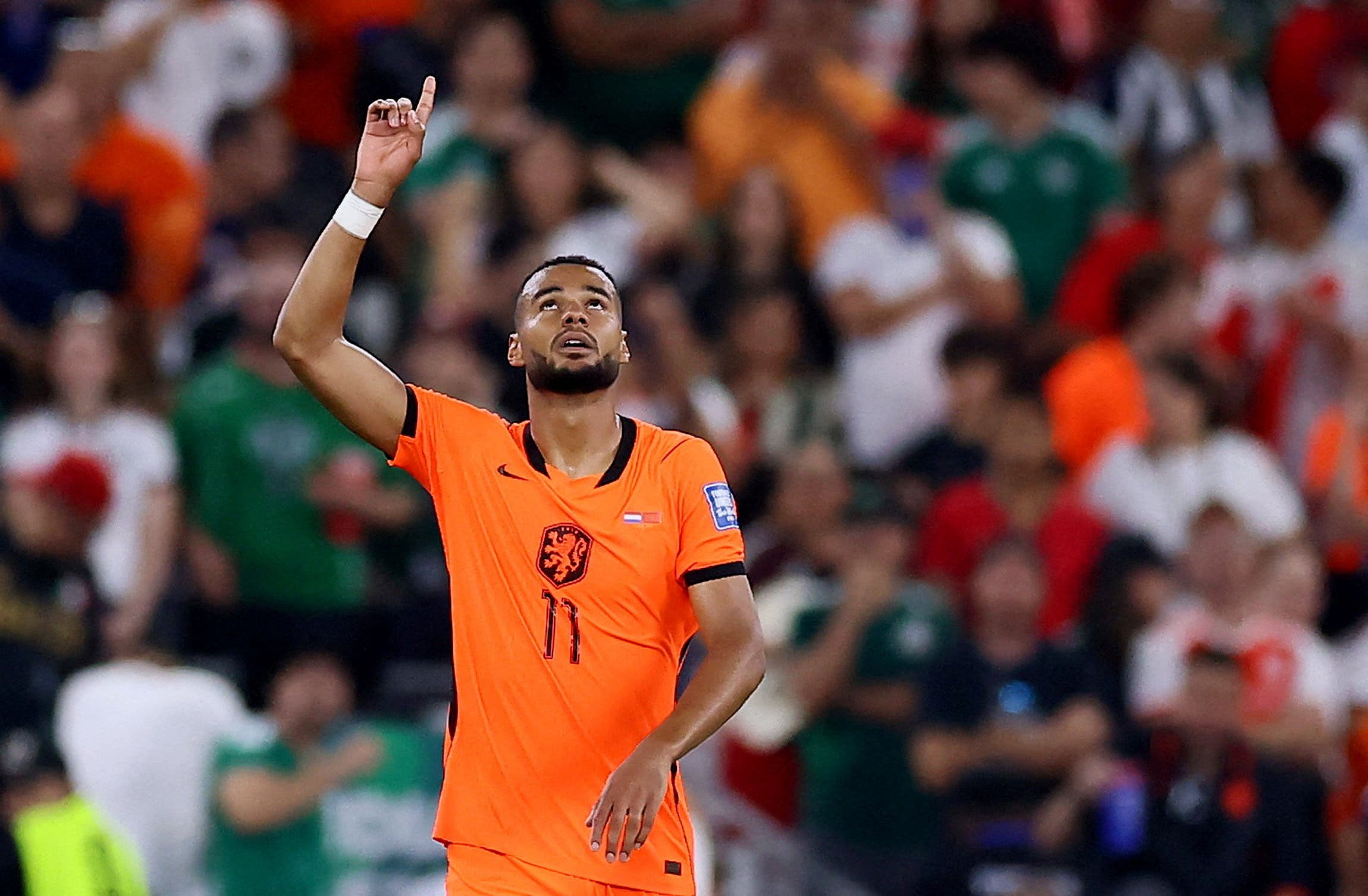 Soccer Football - FIFA World Cup 2026 - Round of 32 - Netherlands v Morocco - Estadio Monterrey, Monterrey, Mexico - June 29, 2026 Netherlands' Cody Gakpo celebrates scoring their first goal REUTERS/Eloisa Sanchez TPX IMAGES OF THE DAY