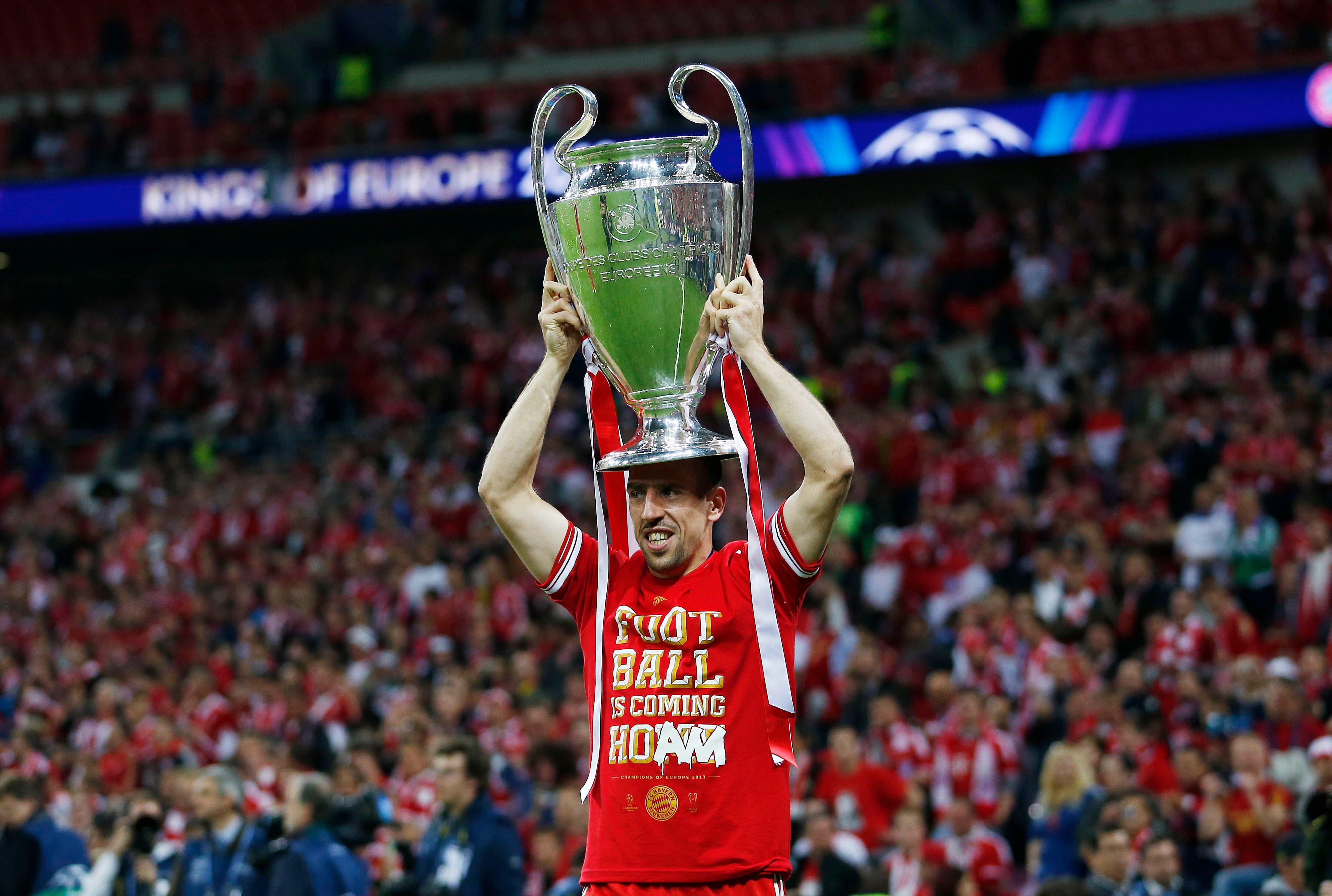 Bayern Munich's Franck Ribery celebrates with the trophy after winning the UEFA Champions League Final 