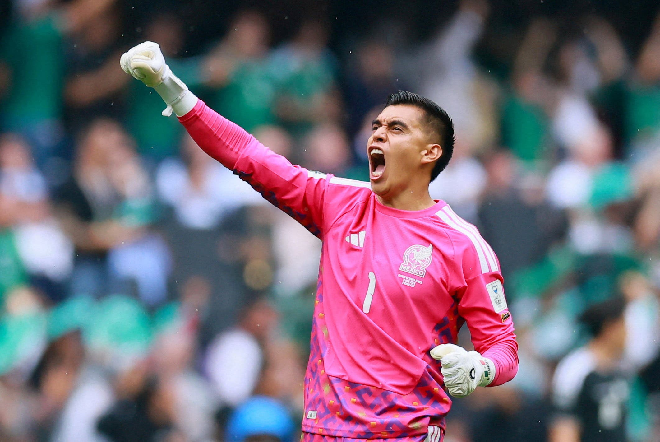 Soccer Football - FIFA World Cup 2026 - Group A - Mexico v South Africa - Estadio Azteca, Mexico City, Mexico - June 11, 2026 Mexico's Raul Rangel celebrates after Raul Jimenez scores their second goal REUTERS/Eloisa Sanchez TPX IMAGES OF THE DAY