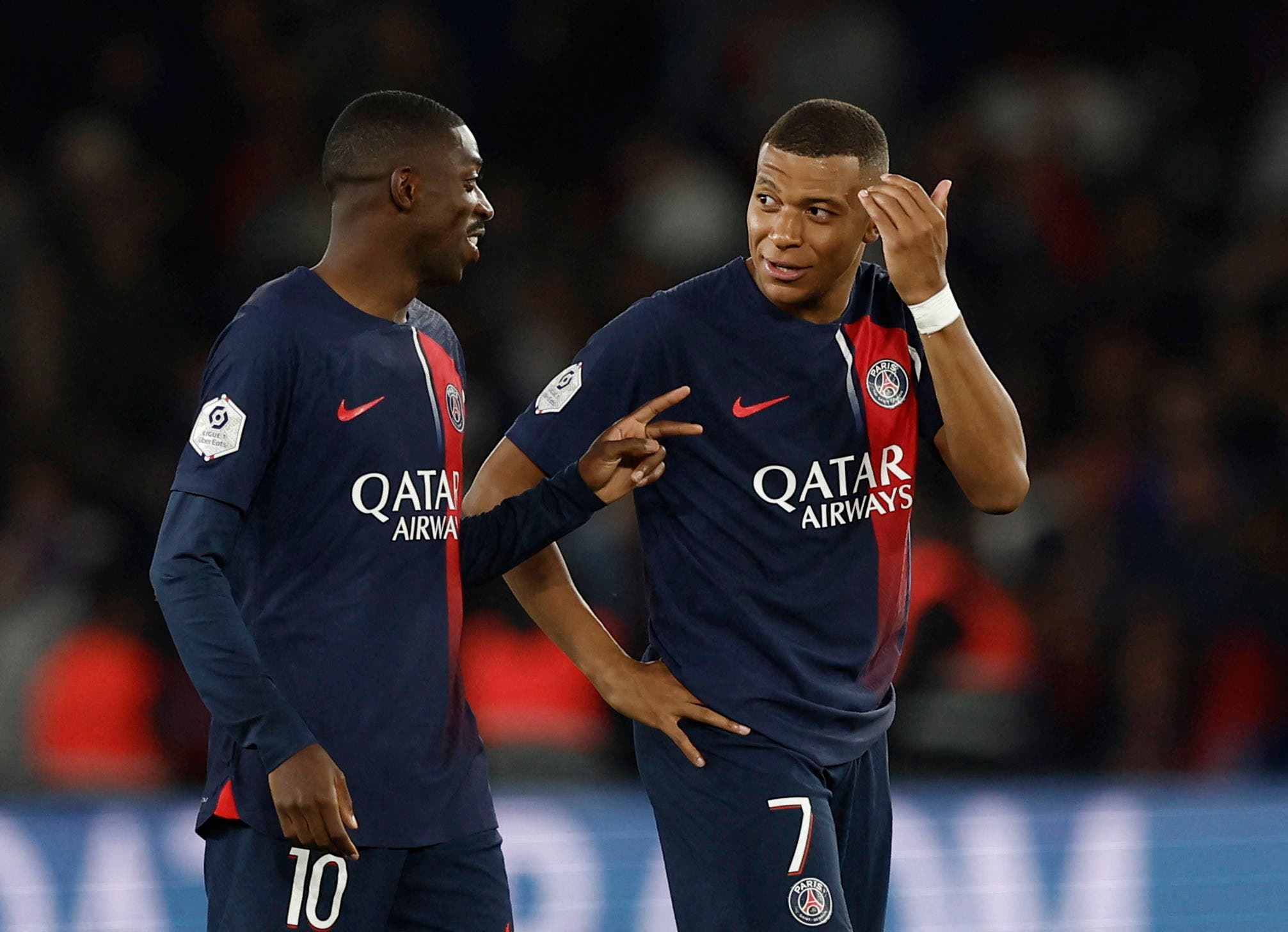 Ousmane Dembélé and Kylian Mbappé during a match with Paris Saint-Germain.