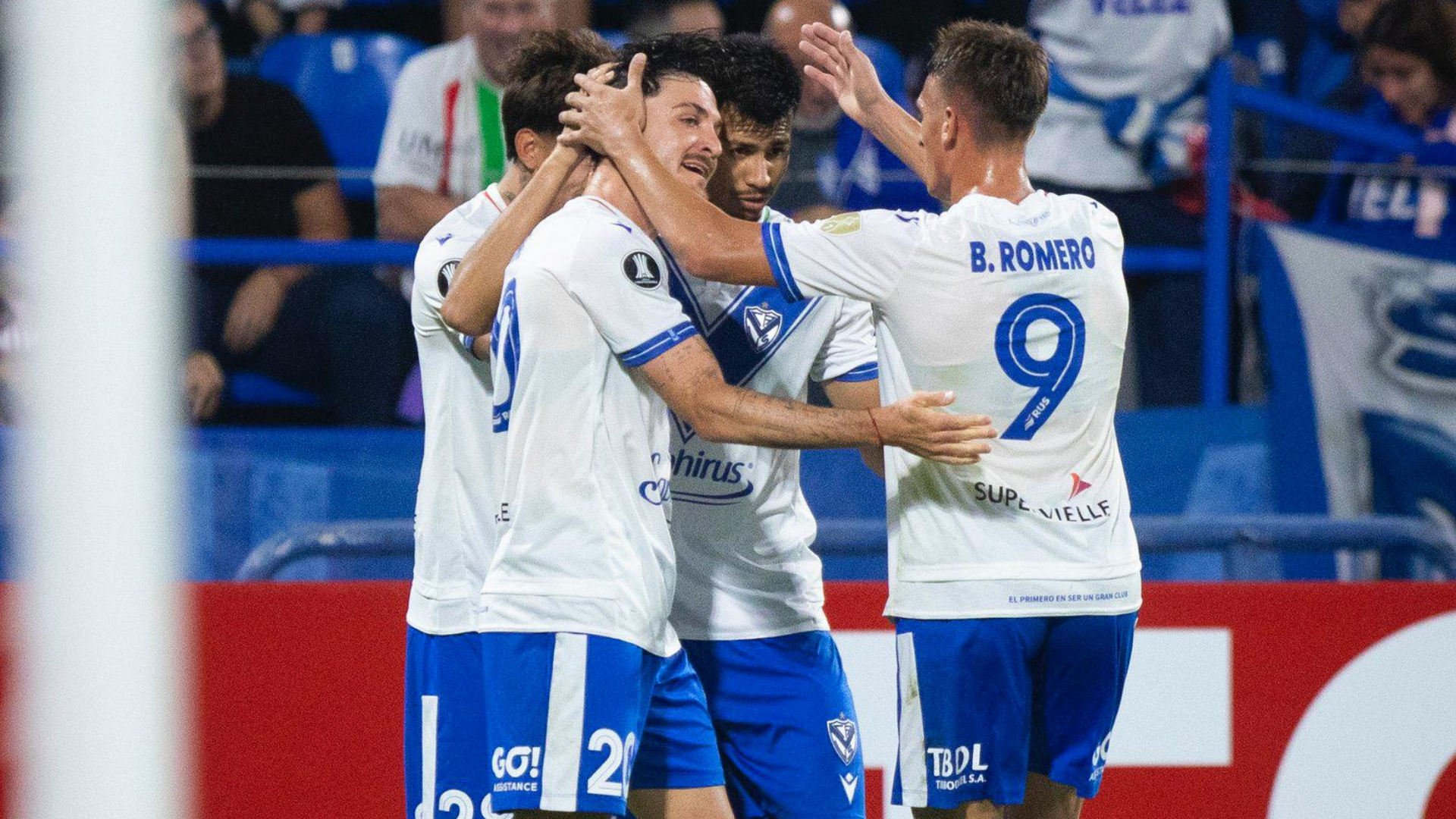 velez players celebrate after scoring