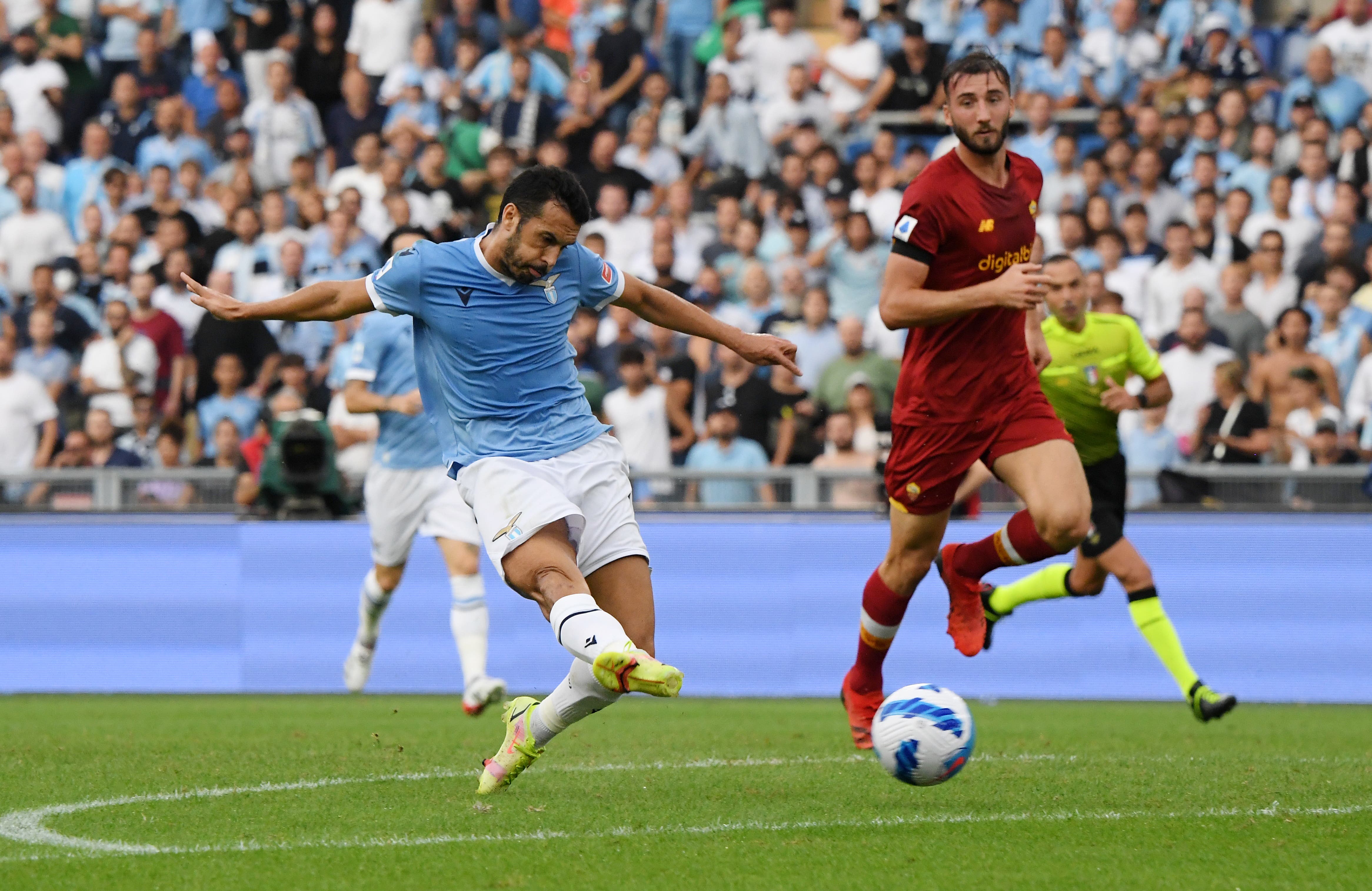Soccer Football - Serie A - Lazio v AS Roma - Stadio Olimpico, Rome, Italy - September 26, 2021 Lazio's Pedro scores their second goal REUTERS/Alberto Lingria