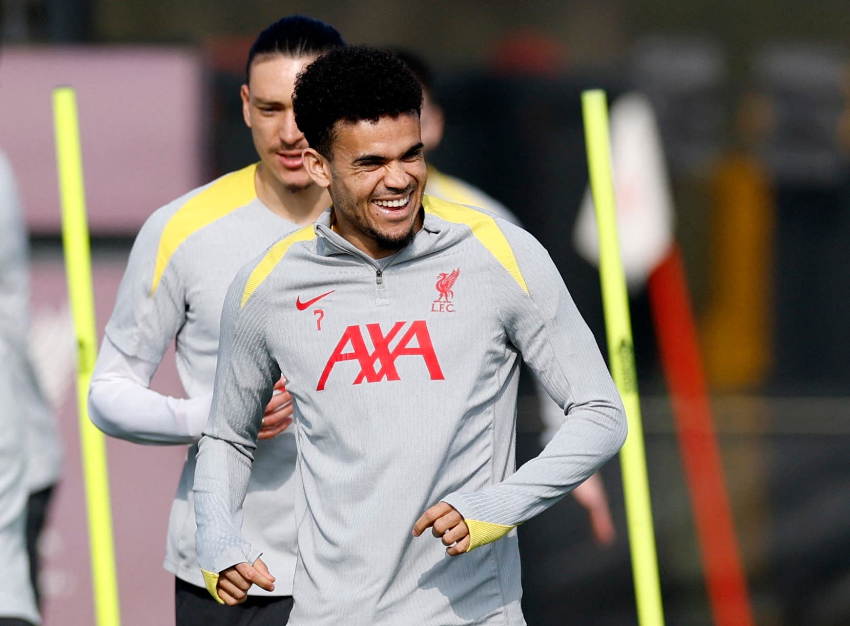 Luis Díaz training for Liverpool FC.
