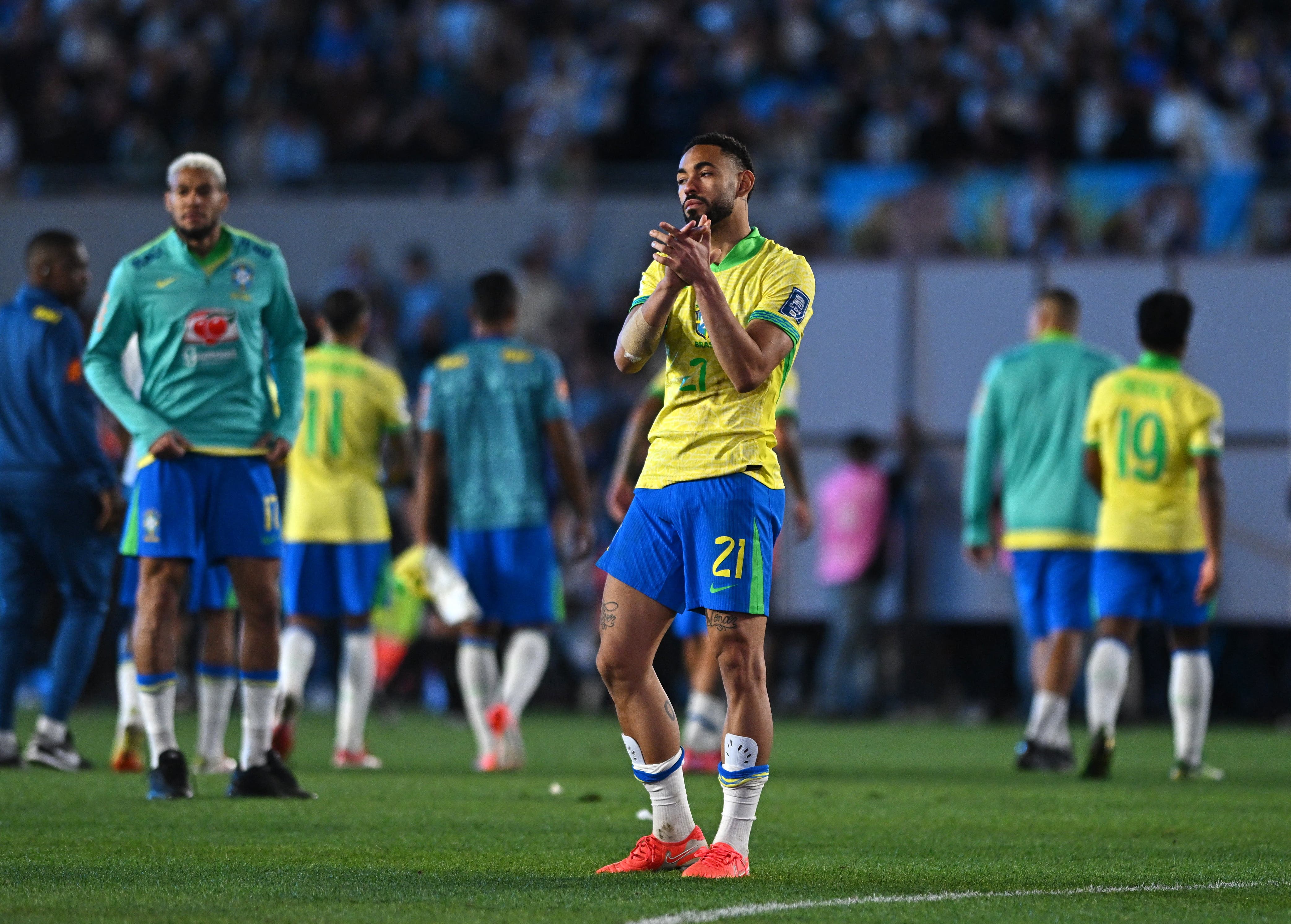 Brazil's Matheus Cunha looks dejected after the match 
