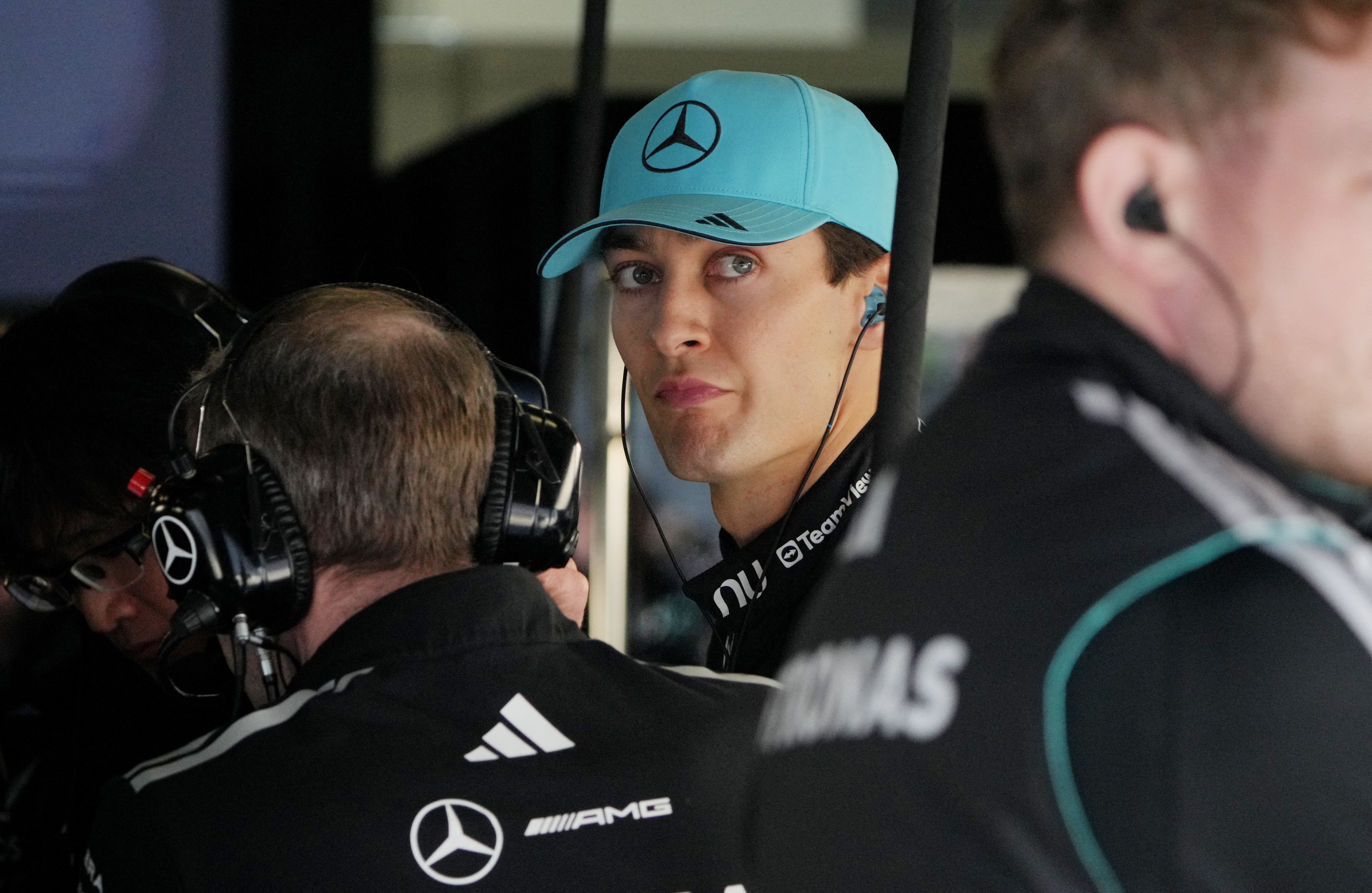 Formula One F1 - Chinese Grand Prix - Shanghai International Circuit, Shanghai, China - March 13, 2026 Mercedes' George Russell in the garage ahead of sprint qualifying Pool via REUTERS/Andy Wong
