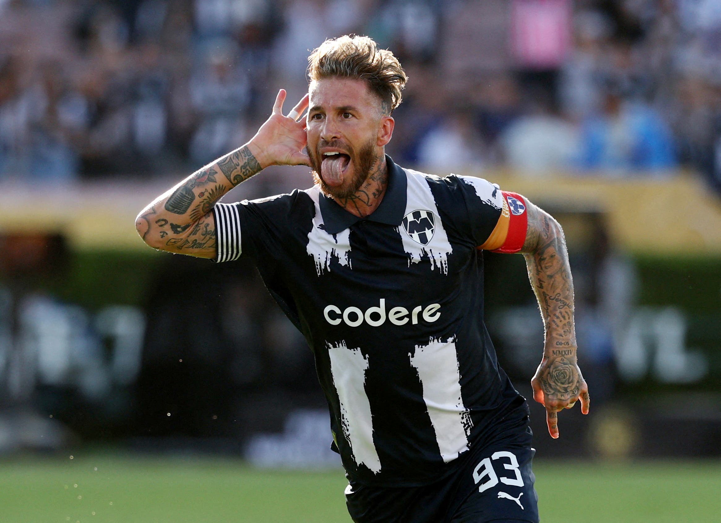 Monterrey's Sergio Ramos celebrates scoring their first goal 