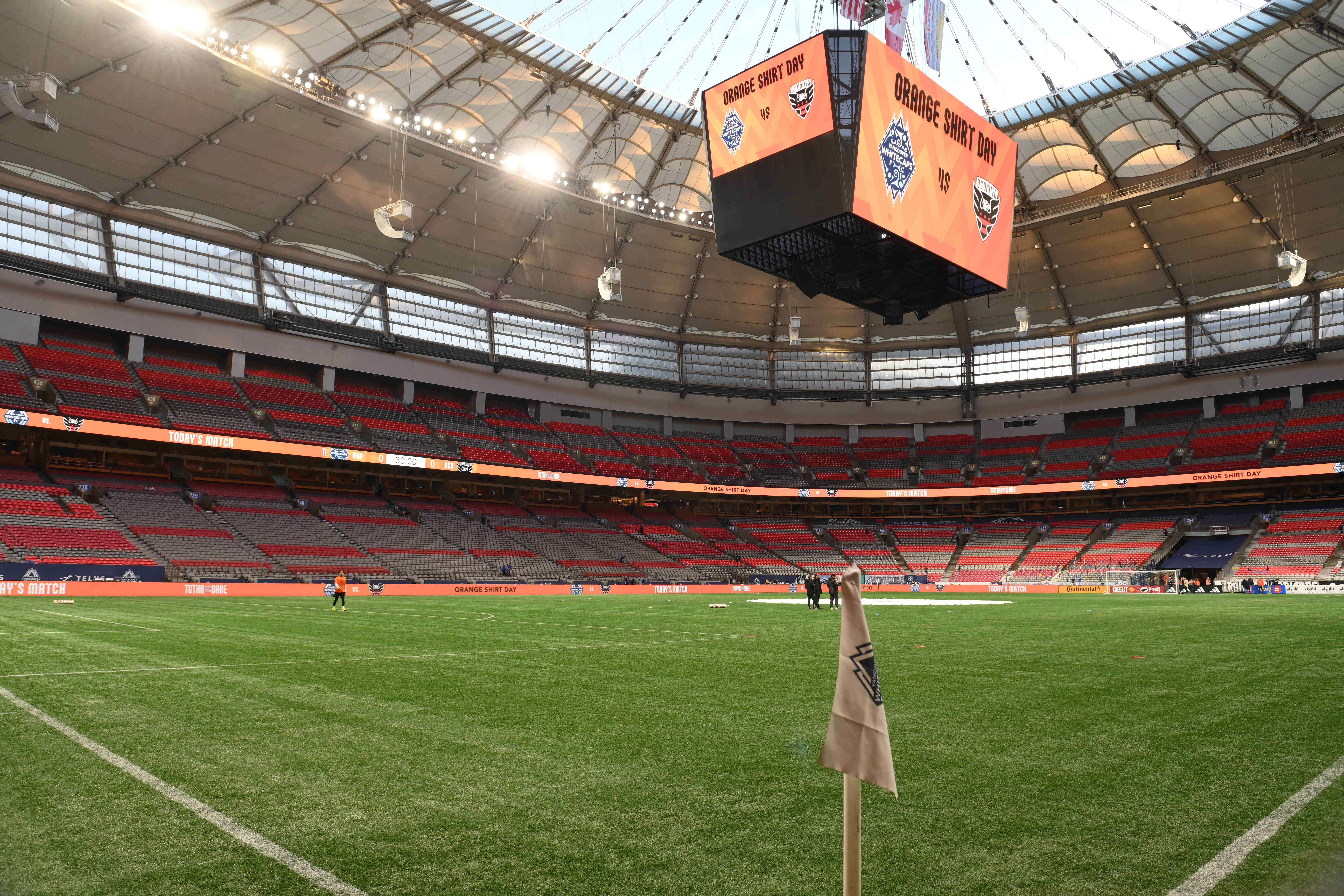Sep 30, 2023; Vancouver, British Columbia, CAN; General view of the stadium as National day for truth and reconciliation is honored prior to the game as the Vancouver Whitecaps FC host the D.C. United at BC Place. Mandatory Credit: Anne-Marie Sorvin-USA TODAY Sports