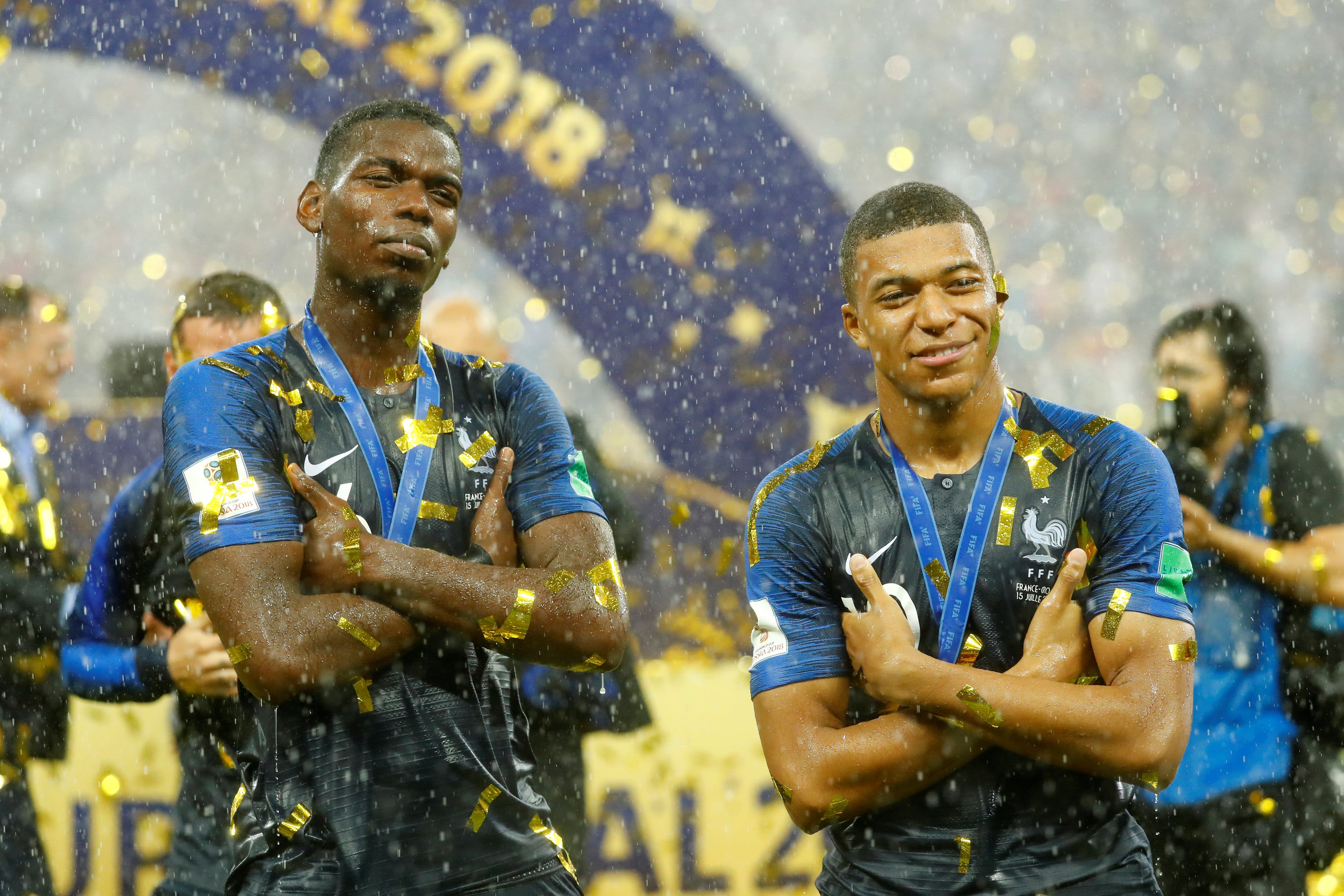 France's Paul Pogba and Kylian Mbappe celebrate after winning the World CupFrance's Paul Pogba and Kylian Mbappe celebrate after winning the World Cup