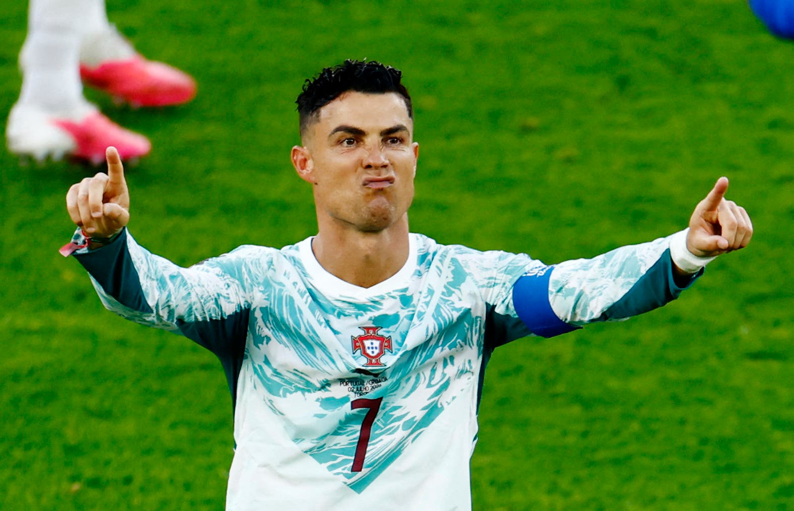 Soccer Football - FIFA World Cup 2026 - Round of 32 - Portugal v Croatia - Toronto Stadium, Toronto, Canada - July 2, 2026 Portugal's Cristiano Ronaldo celebrates scoring their first goal REUTERS/Jeenah Moon