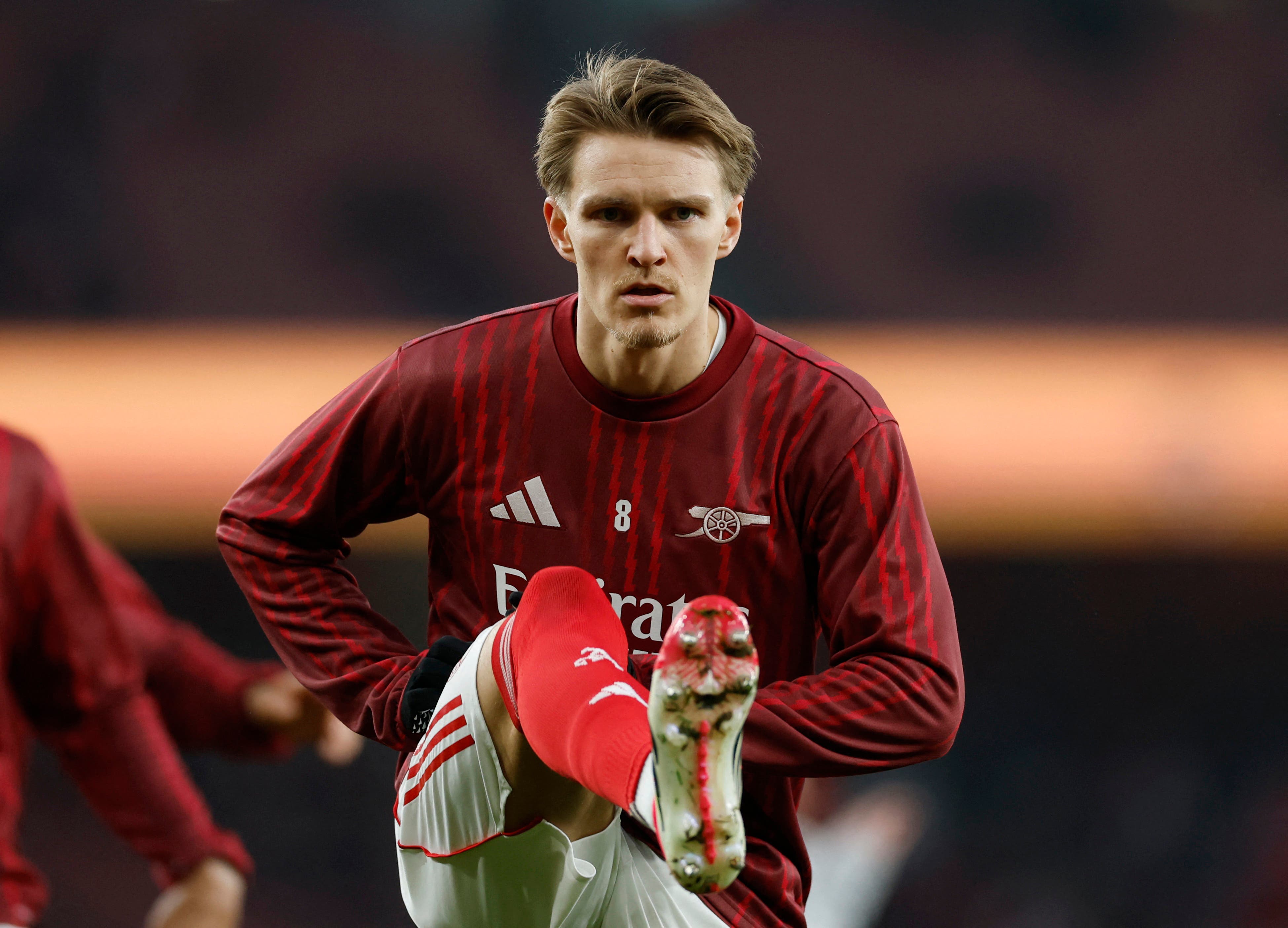 Soccer Football - Premier League - Arsenal v Manchester United - Emirates Stadium, London, Britain - January 25, 2026 Arsenal's Martin Odegaard during the warm up before the match Action Images via Reuters/Peter Cziborra