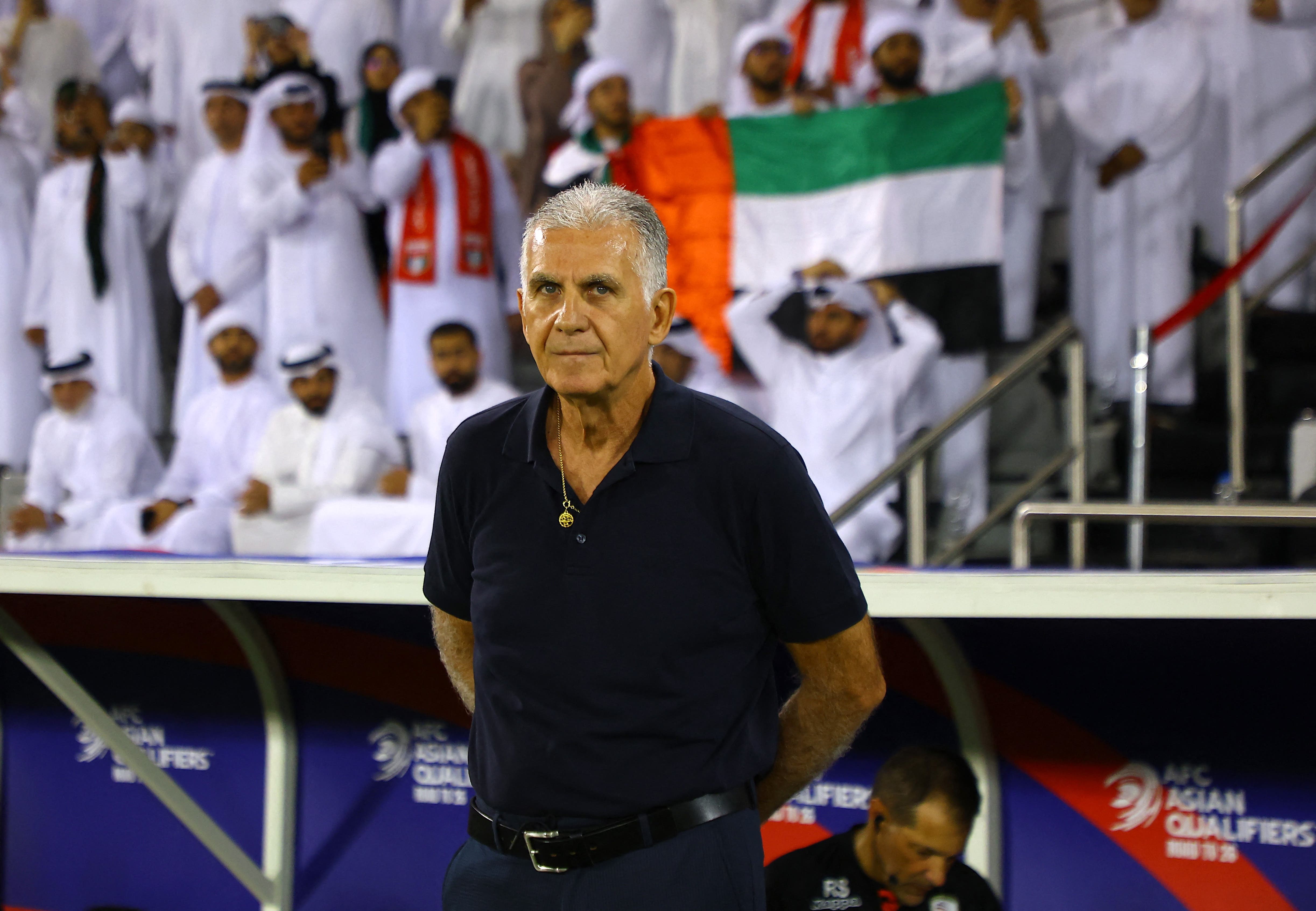 Soccer Football - FIFA World Cup - AFC Qualifiers - Group A - United Arab Emirates v Oman - Jassim Bin Hamad Stadium, Doha, Qatar - October 11, 2025 Oman coach Carlos Queiroz before the match REUTERS/Ibraheem Al Omari