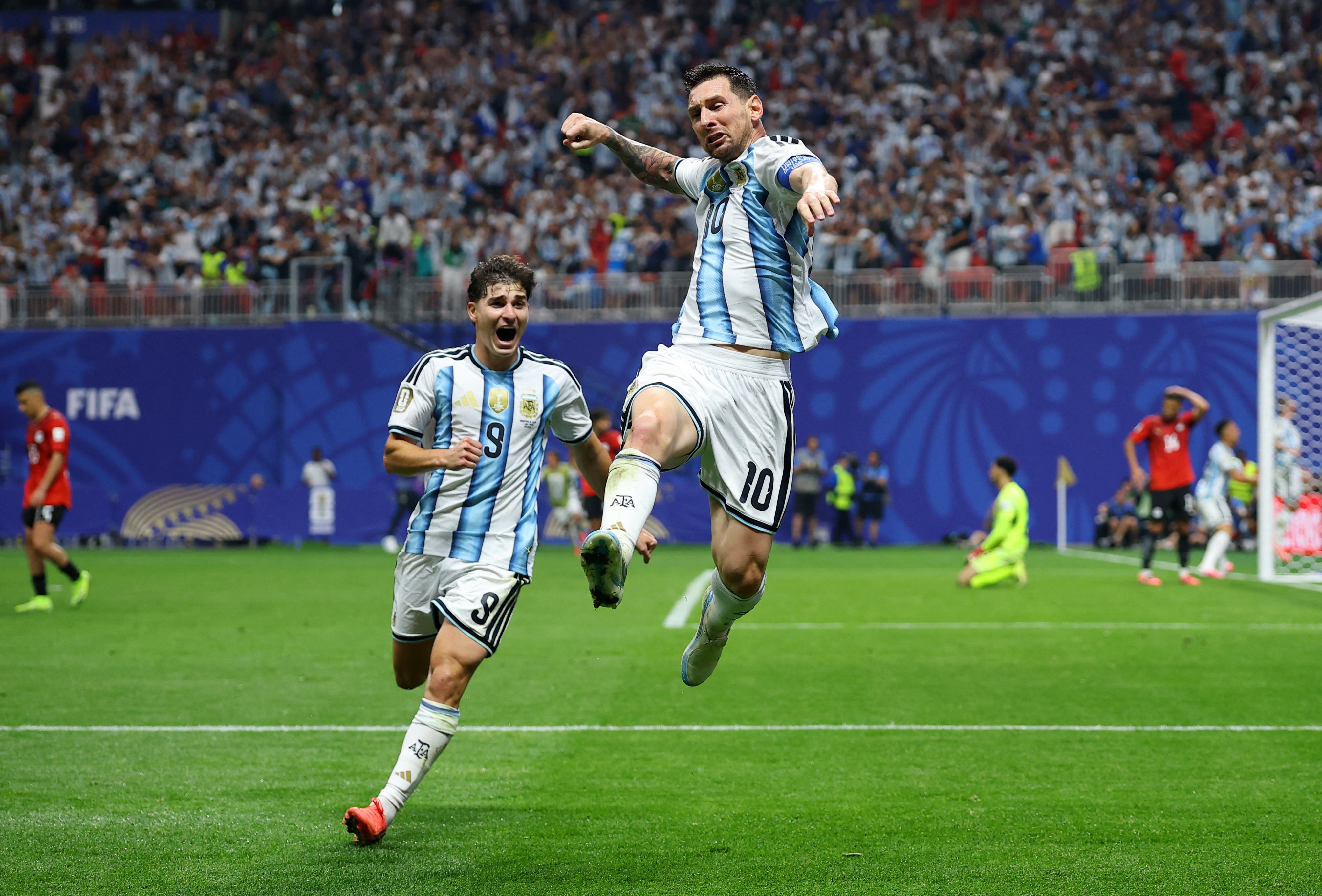 Soccer Football - FIFA World Cup 2026 - Round of 16 - Argentina v Egypt - Atlanta Stadium, Atlanta, Georgia, U.S. - July 7, 2026 Argentina's Lionel Messi celebrates scoring their second goal REUTERS/Carlos Barria

