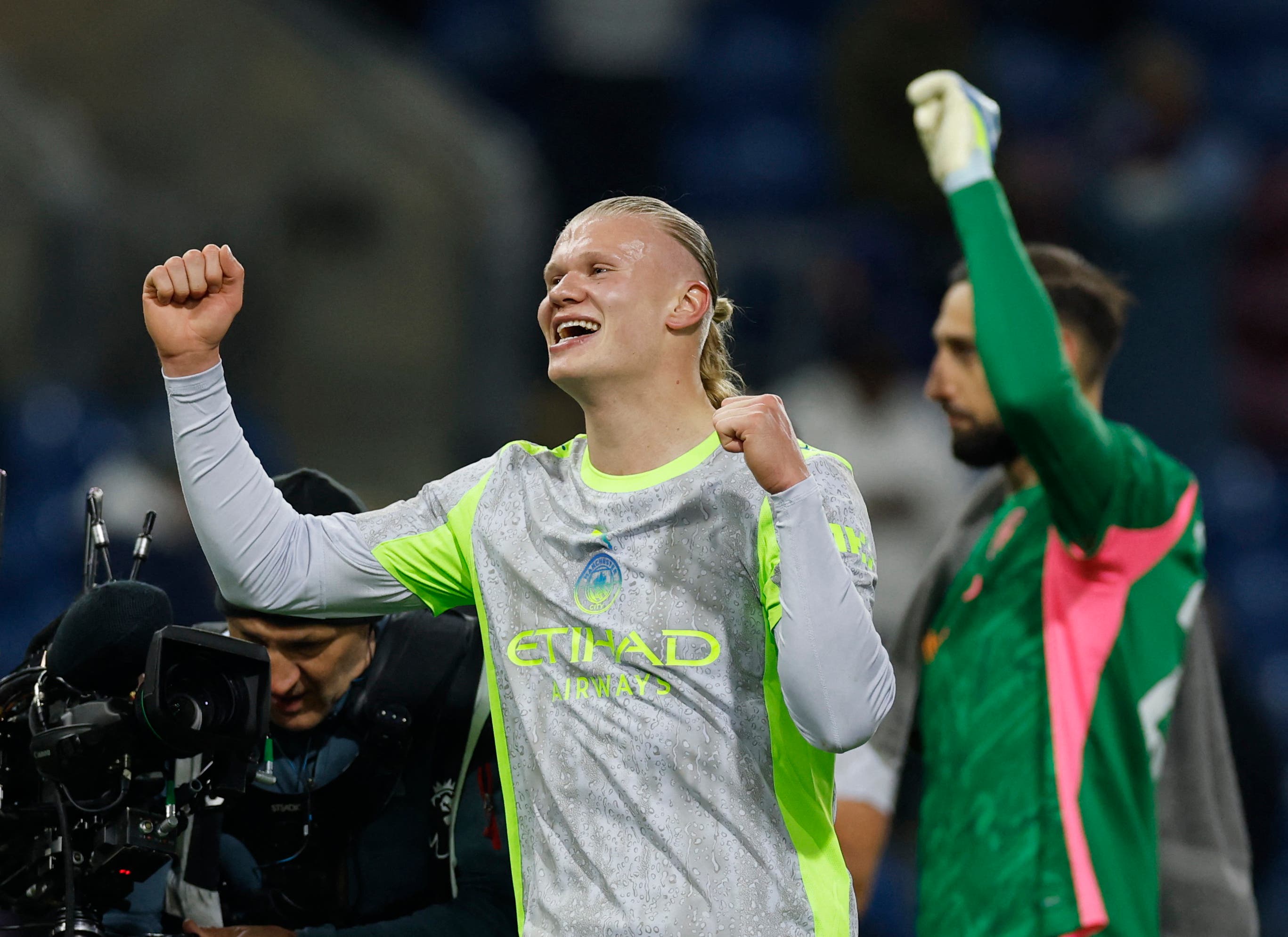 Soccer Football - Premier League - Burnley v Manchester City - Turf Moor, Burnley, Britain - April 22, 2026 Manchester City's Erling Haaland celebrates after the match Action Images via Reuters/Jason Cairnduff
