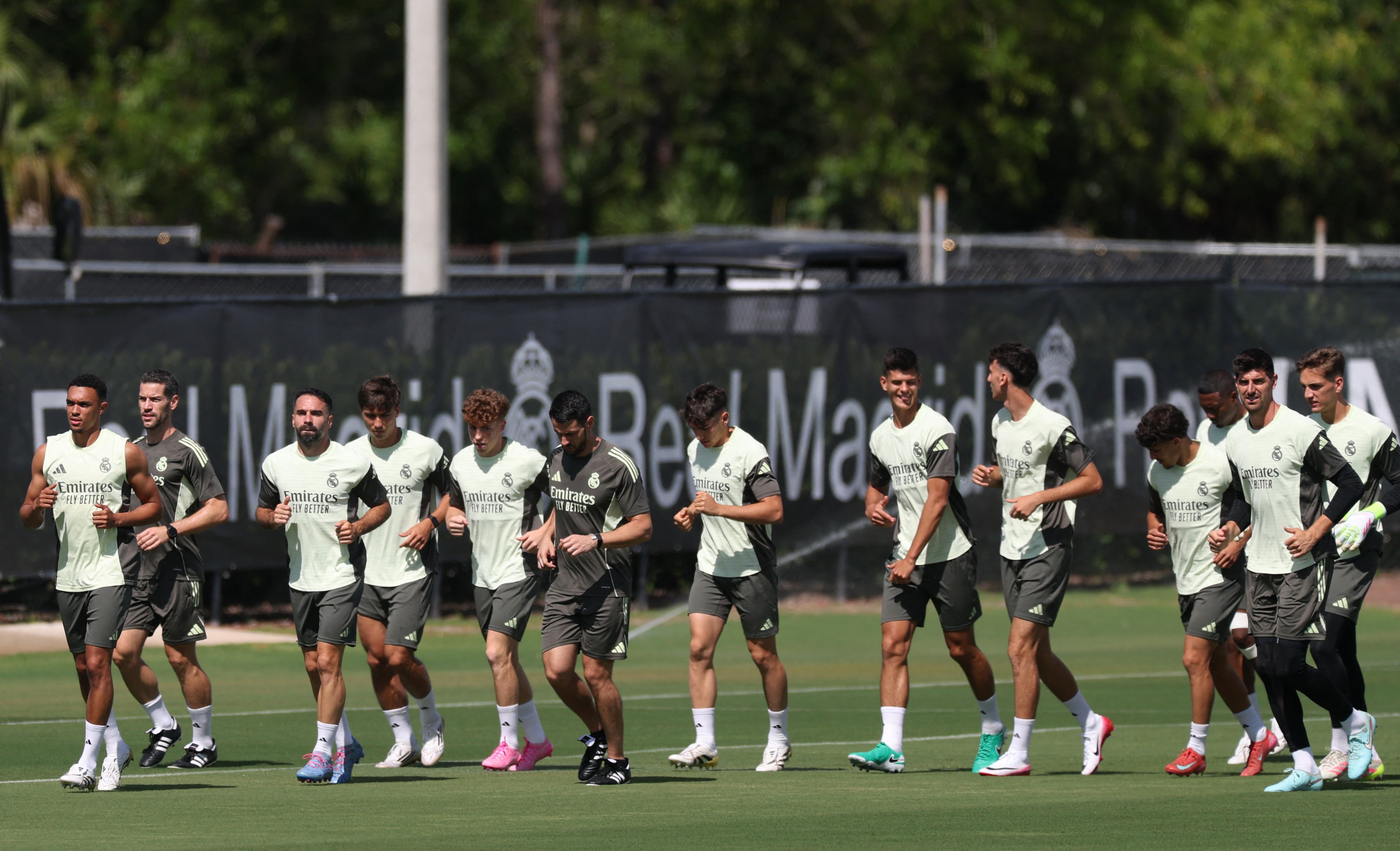Real Madrid's Trent Alexander-Arnold, Dani Carvajal, Thibaut Courtois with teammates during training