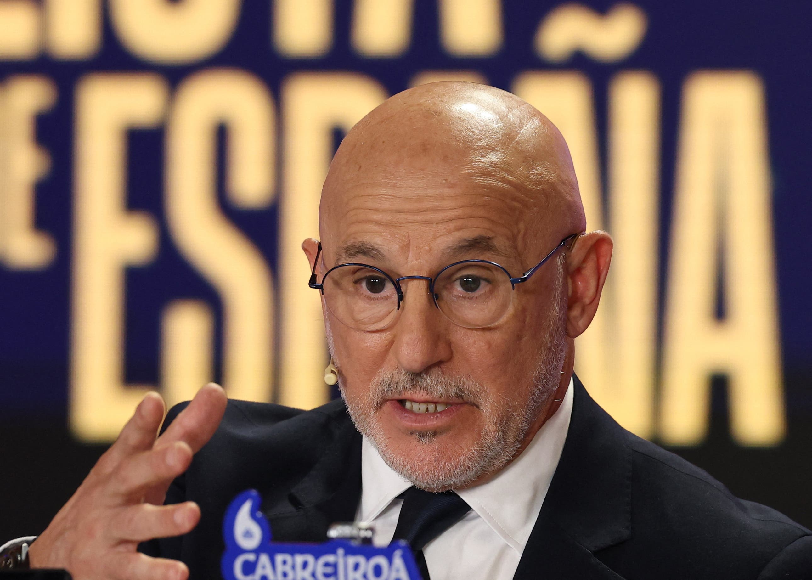 Soccer Football - FIFA World Cup 2026 - Spain coach Luis de la Fuente announces his World Cup squad - Edificio Telefonica, Madrid, Spain - May 25, 2026 Spain coach Luis de la Fuente during the press conference REUTERS/Kacper Pempel