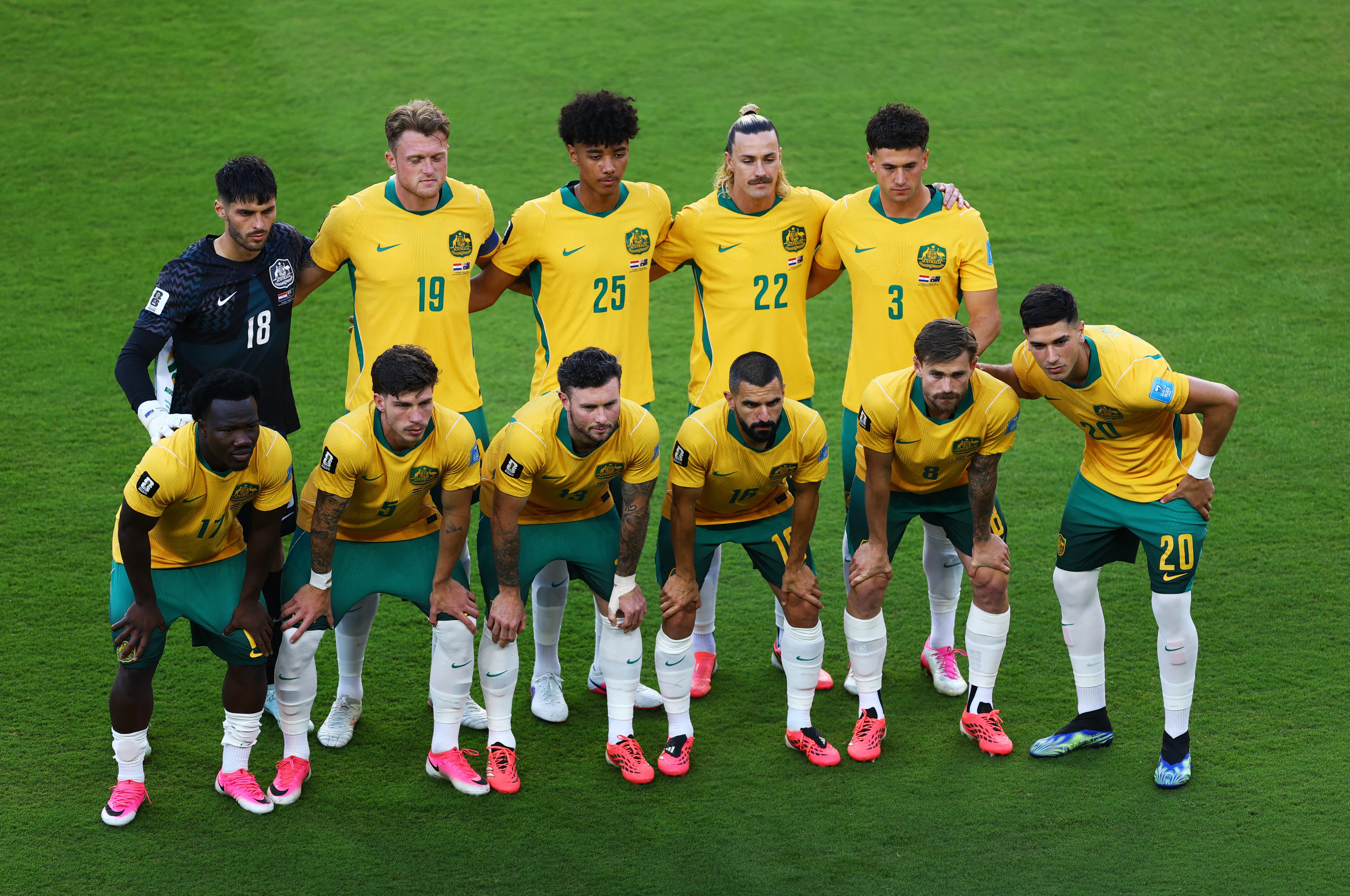 Soccer Football - FIFA World Cup 2026 - Group D - Paraguay v Australia - San Francisco Bay Area Stadium, Santa Clara, California, U.S. - June 25, 2026 Australia players pose for a team group photo before the match REUTERS/Luisa Gonzalez

