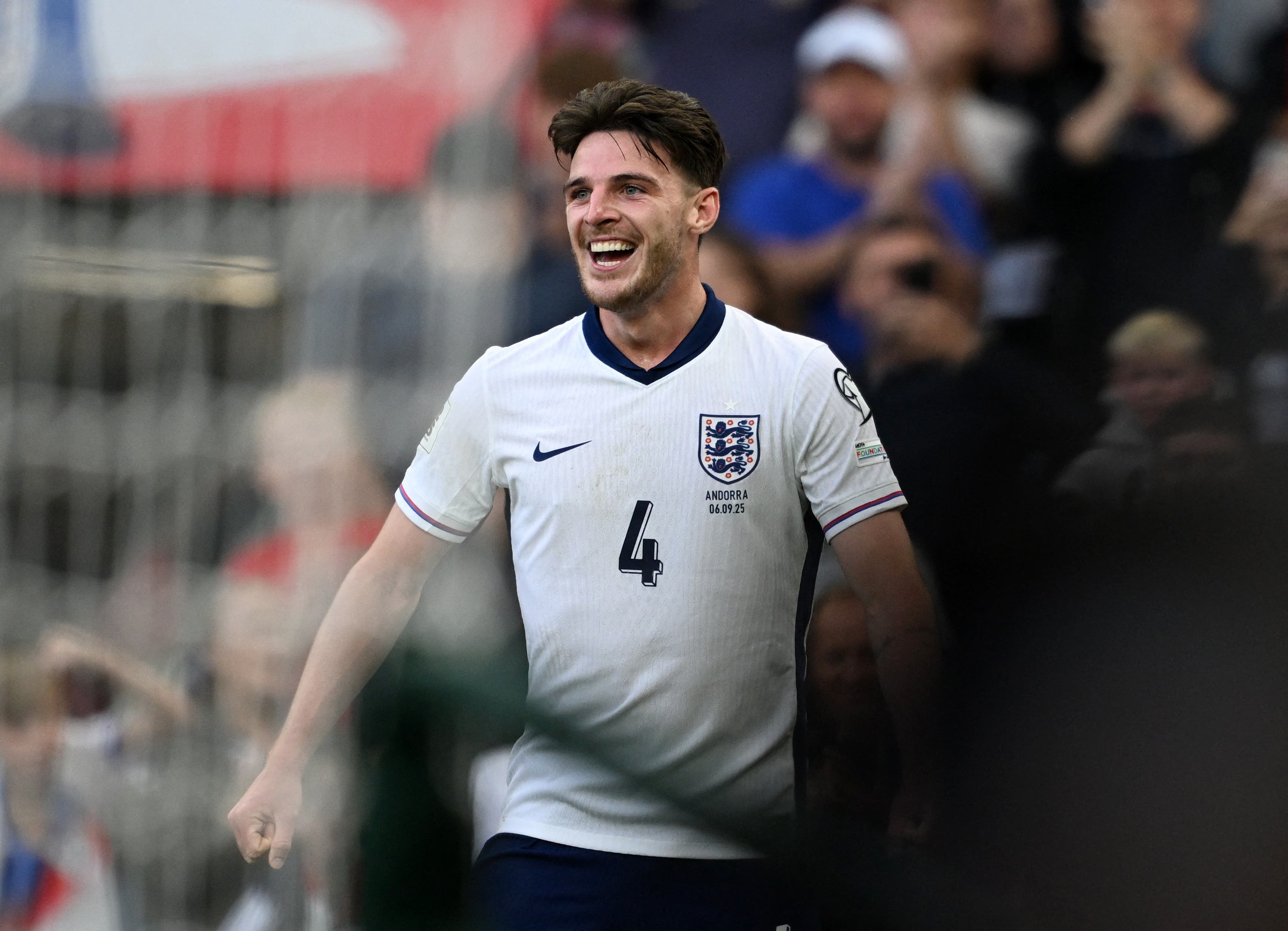 Soccer Football - World Cup - UEFA Qualifiers - Group K - England v Andorra - Villa Park, Birmingham, Britain - September 6, 2025 England's Declan Rice celebrates scoring their second goal REUTERS/Dylan Martinez