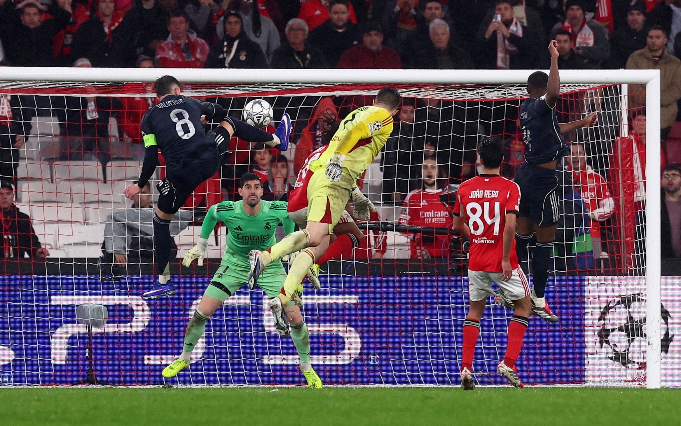 Soccer Football - UEFA Champions League - Benfica v Real Madrid - Estadio da Luz, Lisbon, Portugal - January 28, 2026 Benfica's Anatoliy Trubin scores their fourth goal REUTERS/Pedro Nunes TPX IMAGES OF THE DAY