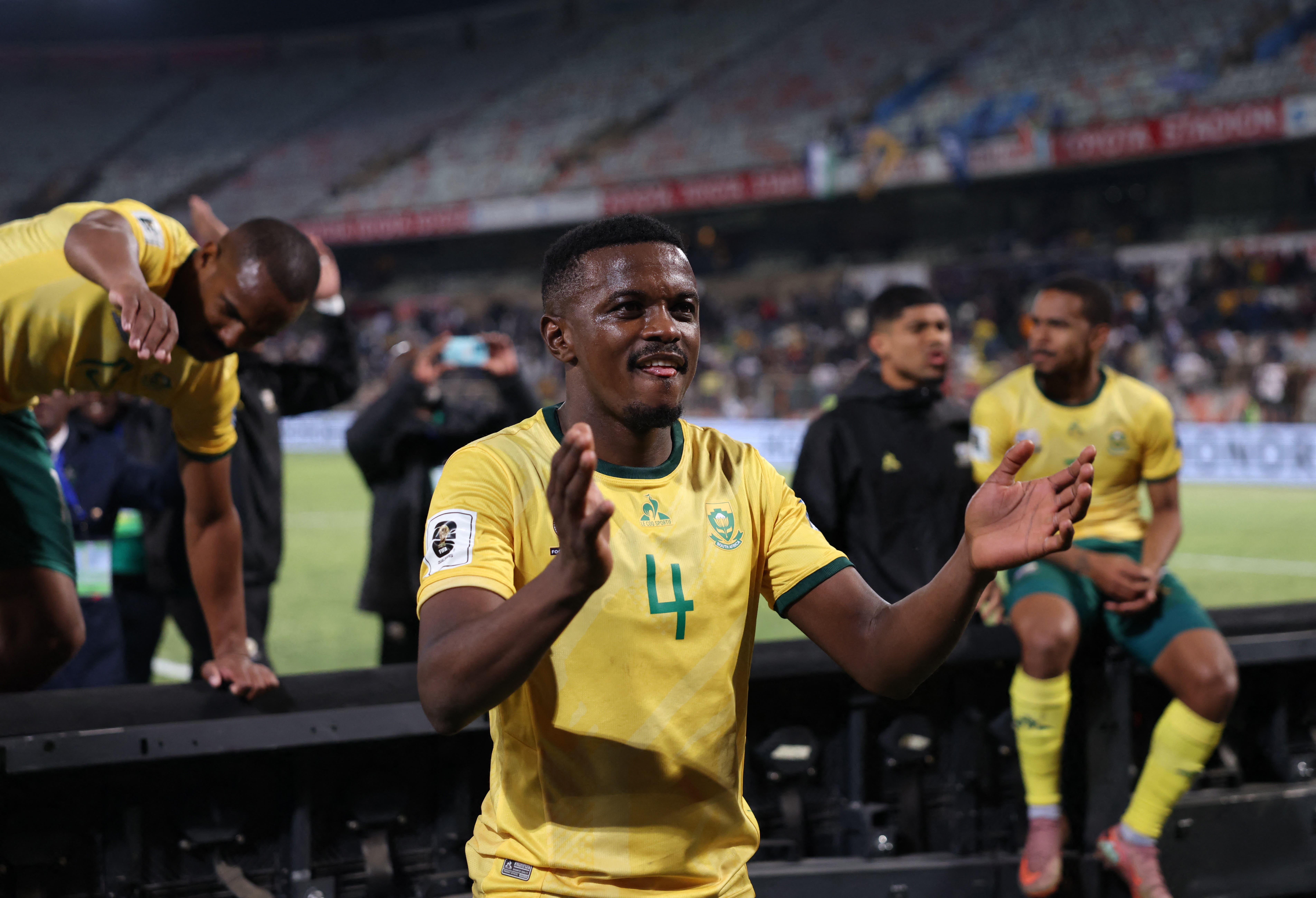 Soccer Football - World Cup - CAF Qualifiers - Group C - Lesotho v South Africa - Toyota Stadium, Bloemfontein, South Africa - September 5, 2025 South Africa's Teboho Mokoena celebrates after the match REUTERS/Siphiwe Sibeko